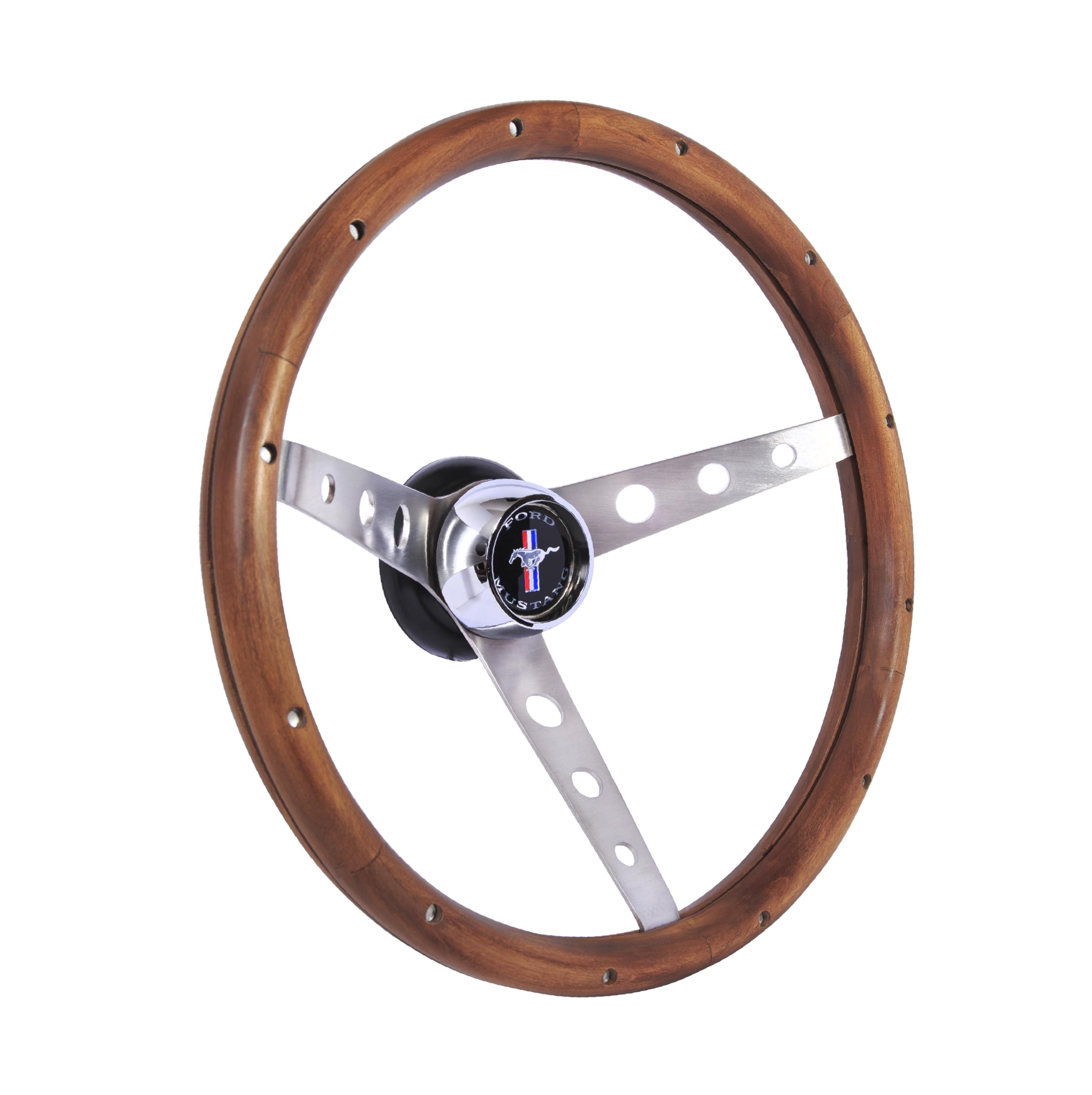Grant 963 Mustang Steering Wheel - Wood Grain, Stainless Steel, Classic Design