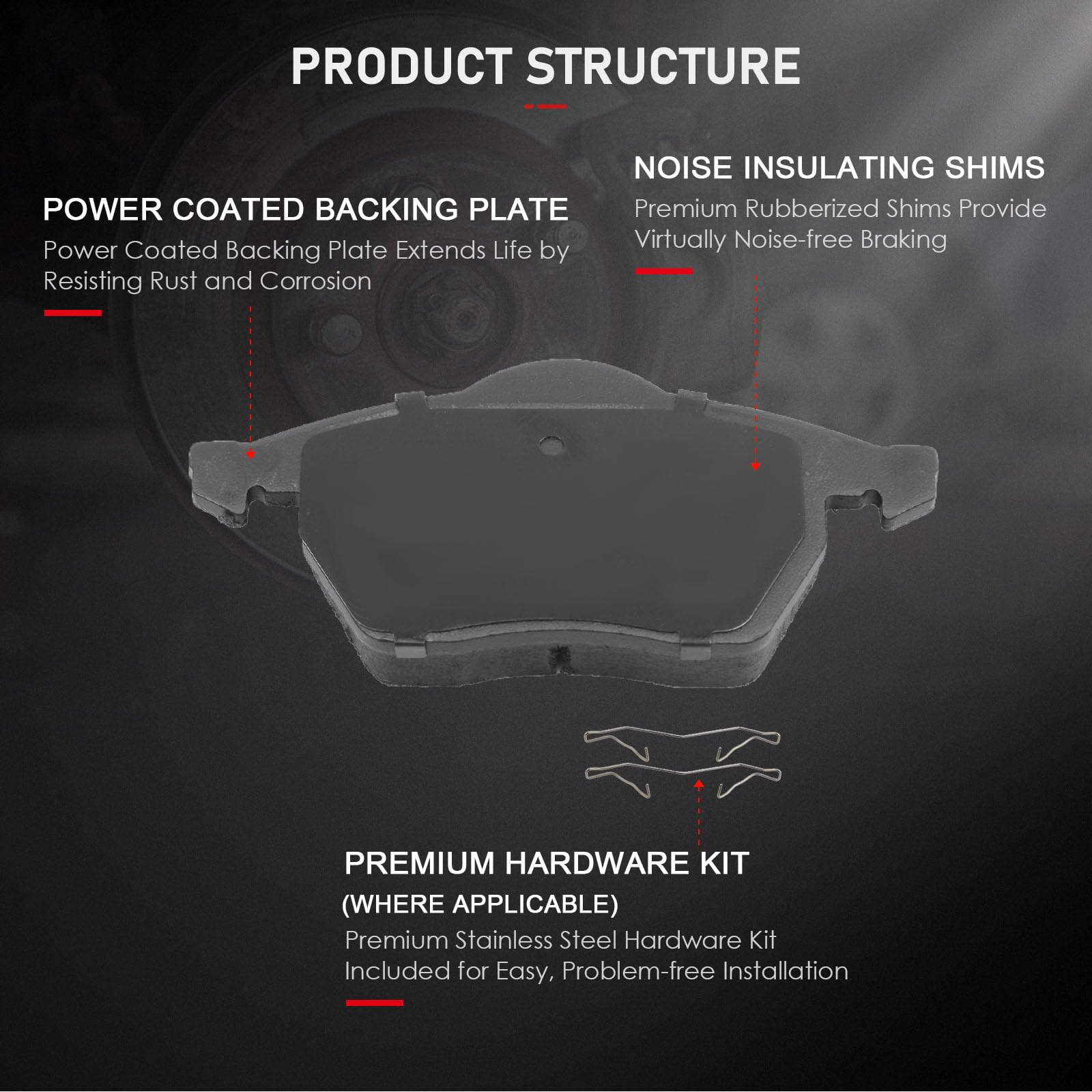 Cciyu D840 4Pcs Front Ceramic Brake Pads Kits - Audi A4, A6 & Volkswagen Passat Compatible