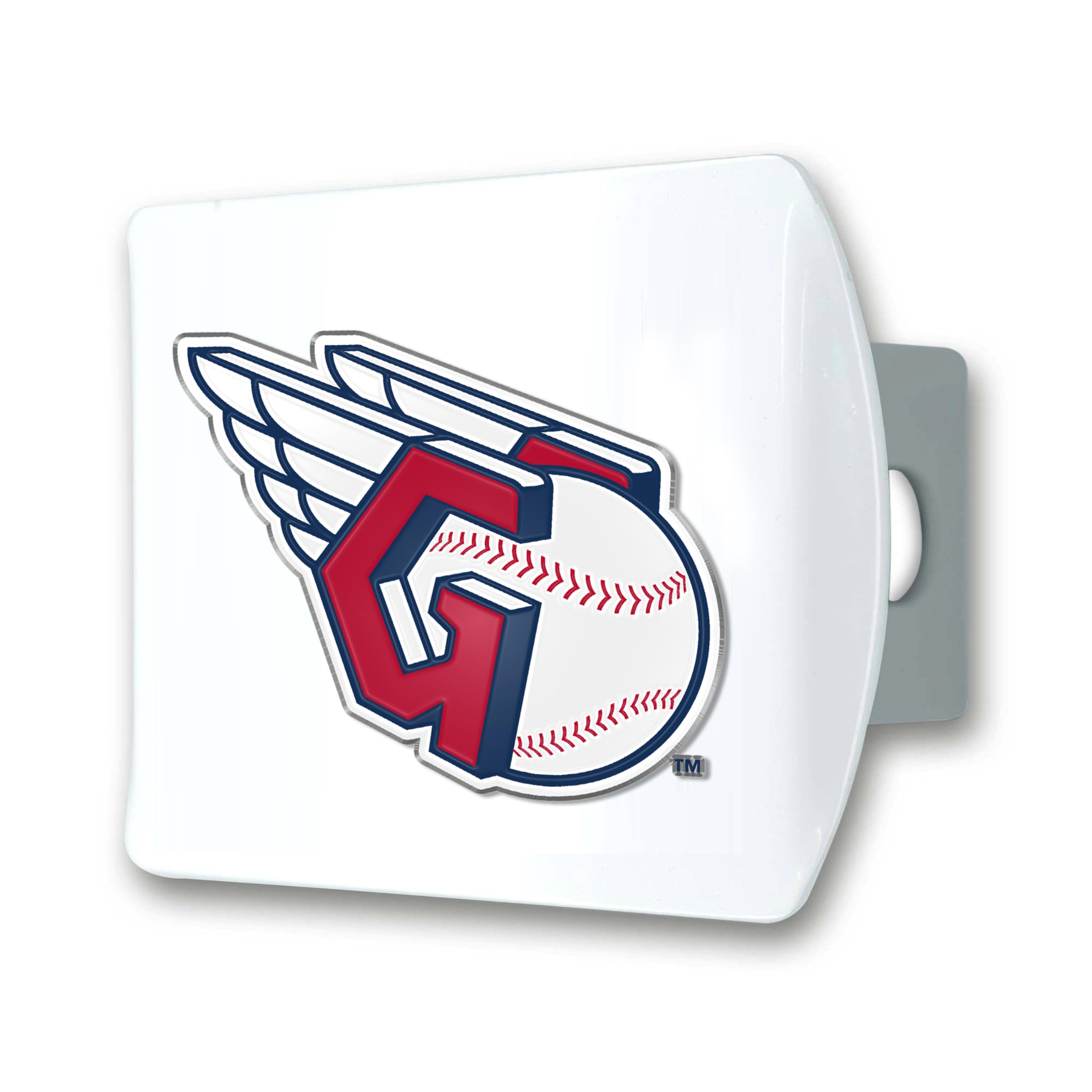 FANMATS 43786 MLB - Cleveland Guardians Color Hitch Cover - White with Metal Chrome 3D Logo Emblem - Easy Installation on Truck,