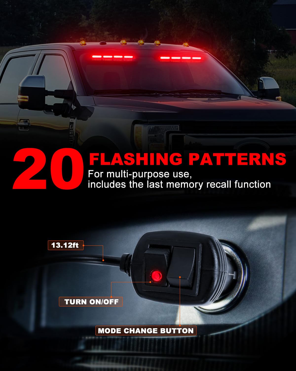Hlauto 6Z4J Emergency Dash Strobe Lights: 2X16.8 Inch Red Safety Lights, 48 Led Flashing Warning Hazard Interior Windshield Viso