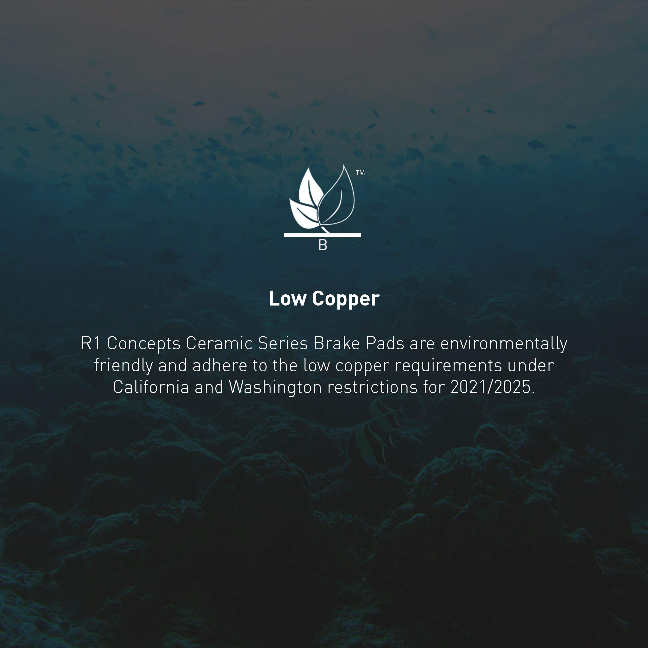 R1 Concepts Front Ceramic Series Brake Pads With Rubber Steel Rubber Shims| Fits 1986-1987 Mazda B2000, 1987-1993 Mazda B2200, 1