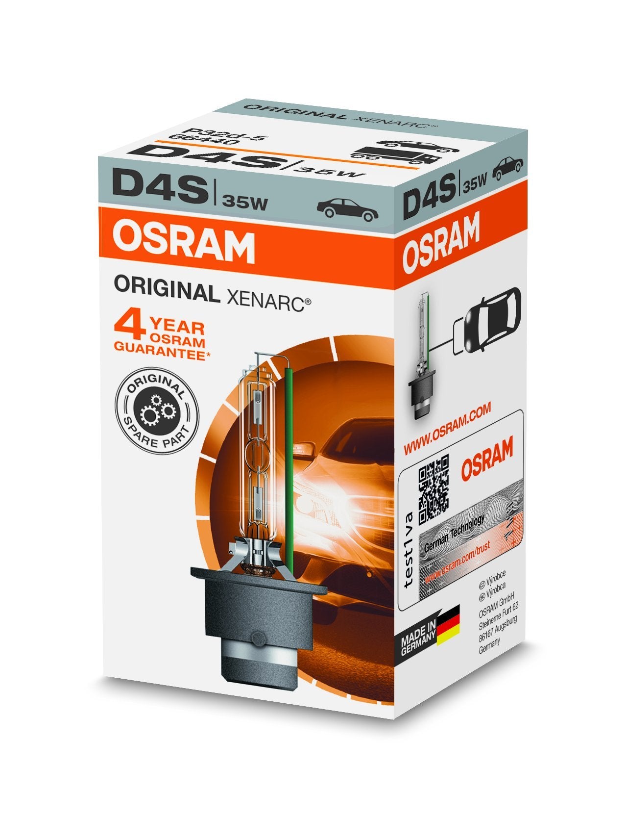OSRAM XENARC ORIGINAL D4S HID, xenon headlight bulb, 66440, folding carton box (1 piece)