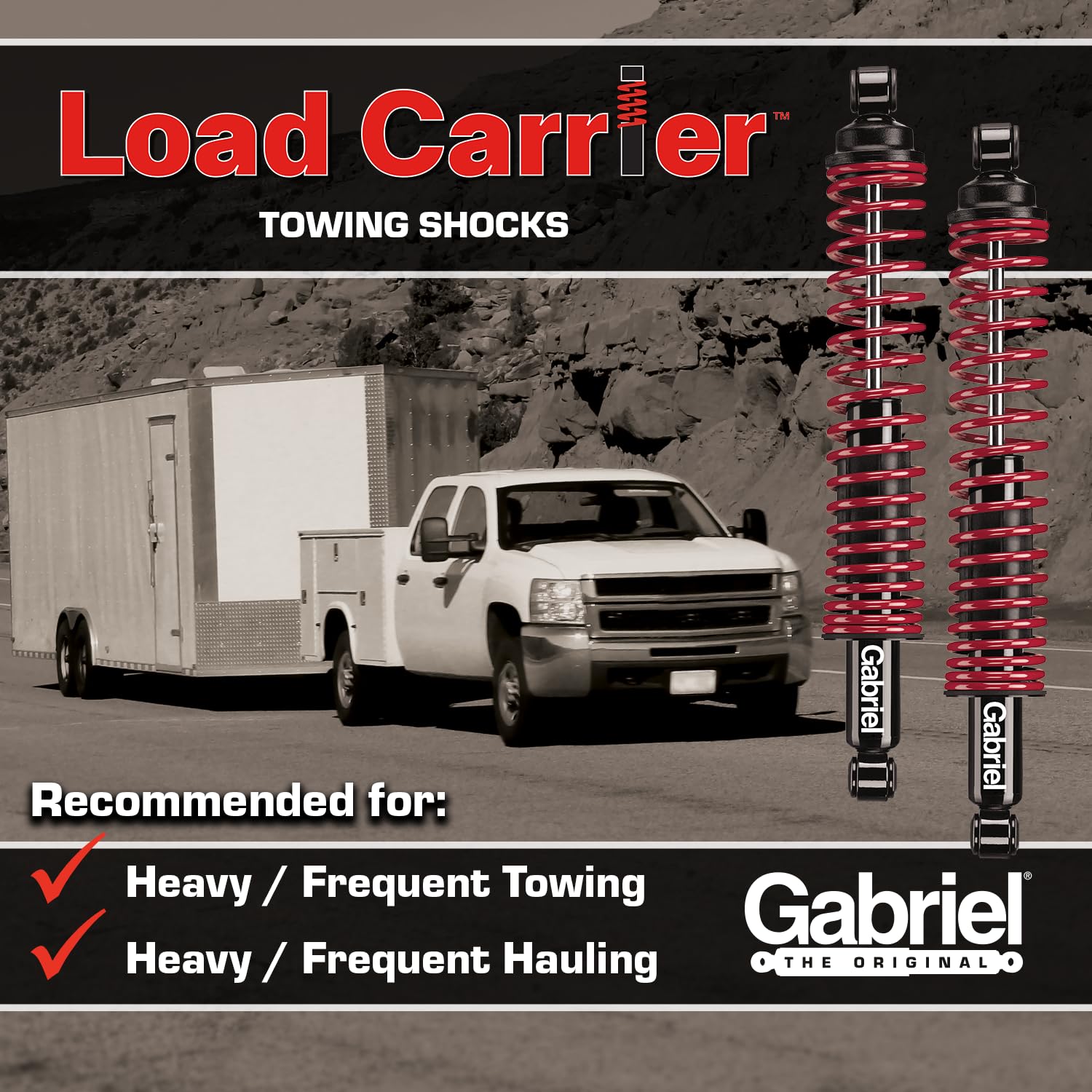 Gabriel 43048 Load Carrier Rear Towing Shocks Absorbers With Coil Springs For Select Models Chevrolet, Dodge, Ford, Internationa