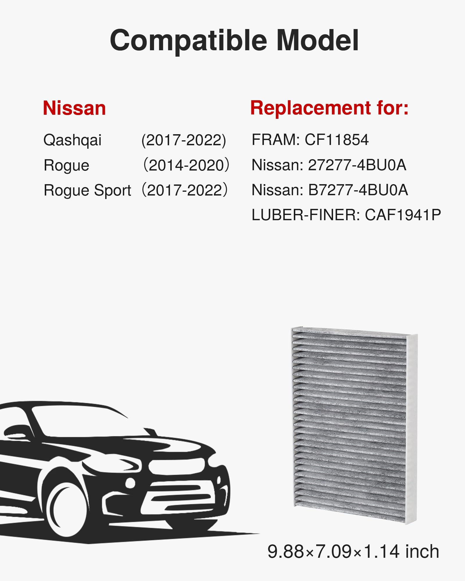 Puroma Cabin Air Filter With Activated Carbon, Replacement For Cf11854, Caf1941P, Nissan: 27277-4Bu0A And B7277-4Bu0A, Compatibl
