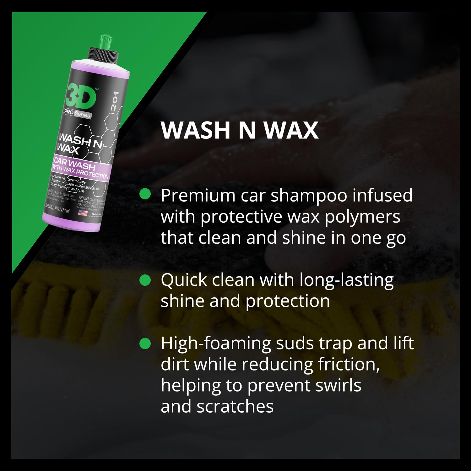 3D Wash N Wax Car Wash Soap - Ph Balanced, Easy Rinse, Scratch Free Soap With Wax Protection - 16Oz.
