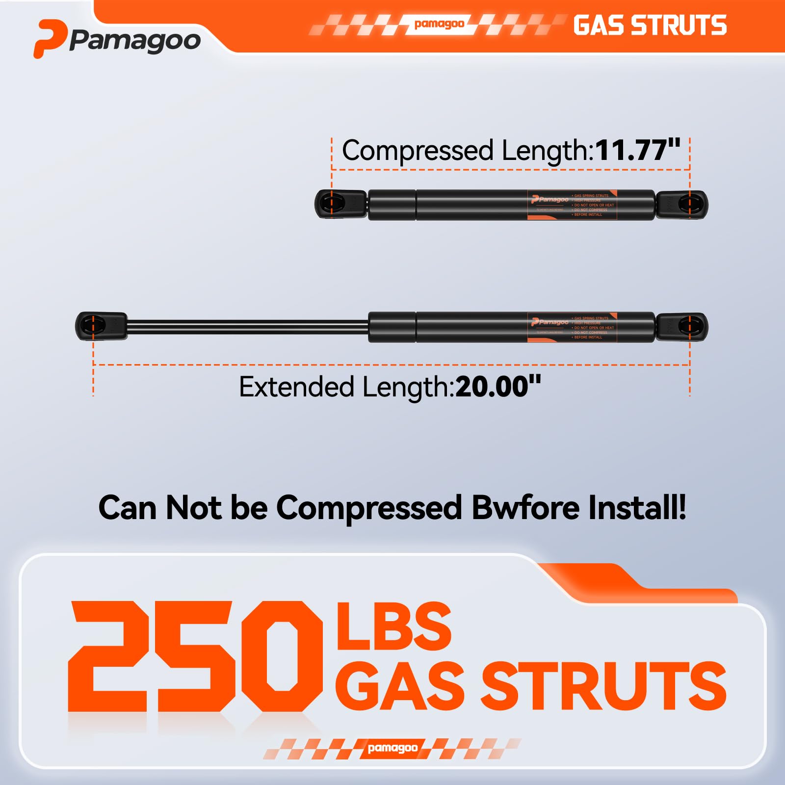 Pamagoo St200M1250 Gas Strut 20 Inch 250 Lb/1111 N Spring Shock For Heavy Duty Window Tonneu Cover Rv Bed Door Truck Cover Trail
