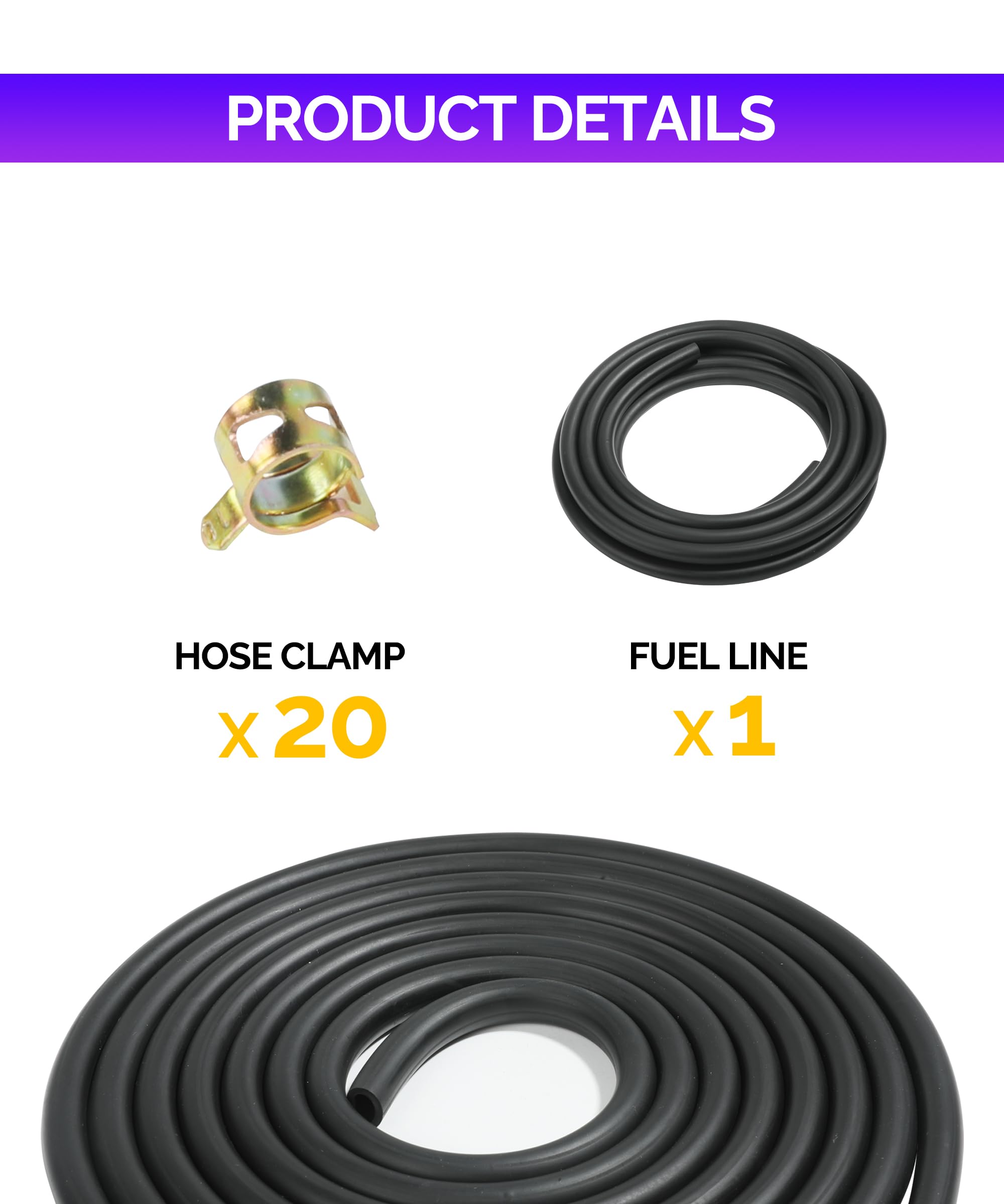 Racoona 9.85Ft Fuel Line,1/4'' Id Fuel Line Hose With 20Pcs 2/5'' Id Hose Clamps,Car Accessories Gas Line Small Engine Fuel Line