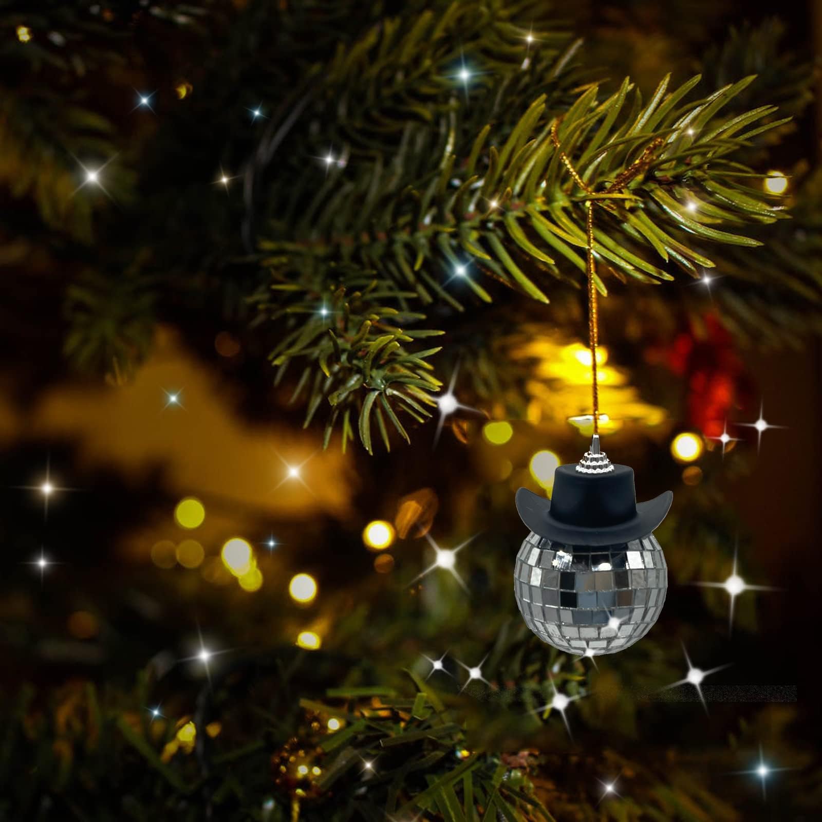 Spansee Black Disco Ball Cowboy Hat Car Accessory, Mirror Ornament, Interior Accessories