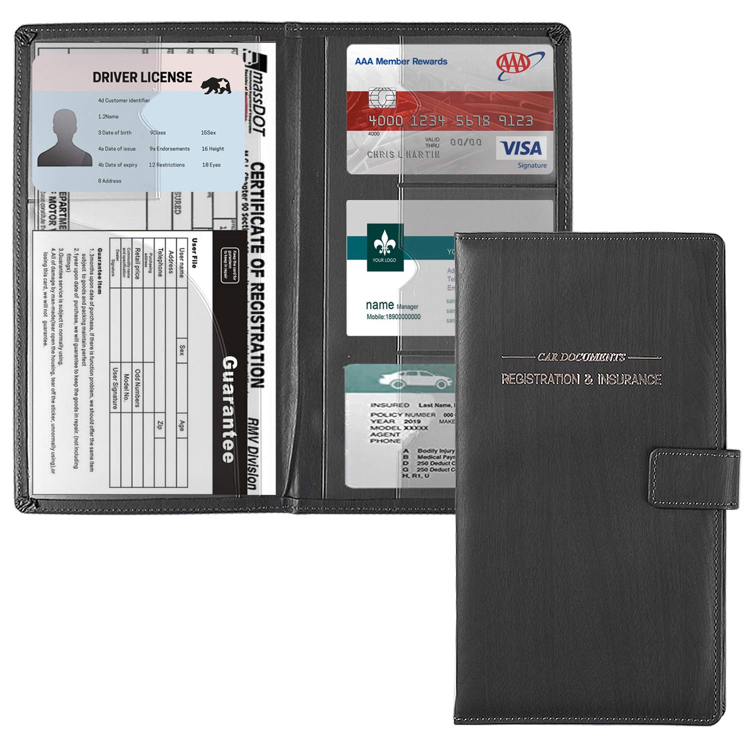 Gnegni Leather Car Registration And Insurance Card Holder, Auto Truck Document Holder Vehicle Glove Box Paperwork Organizer Wall