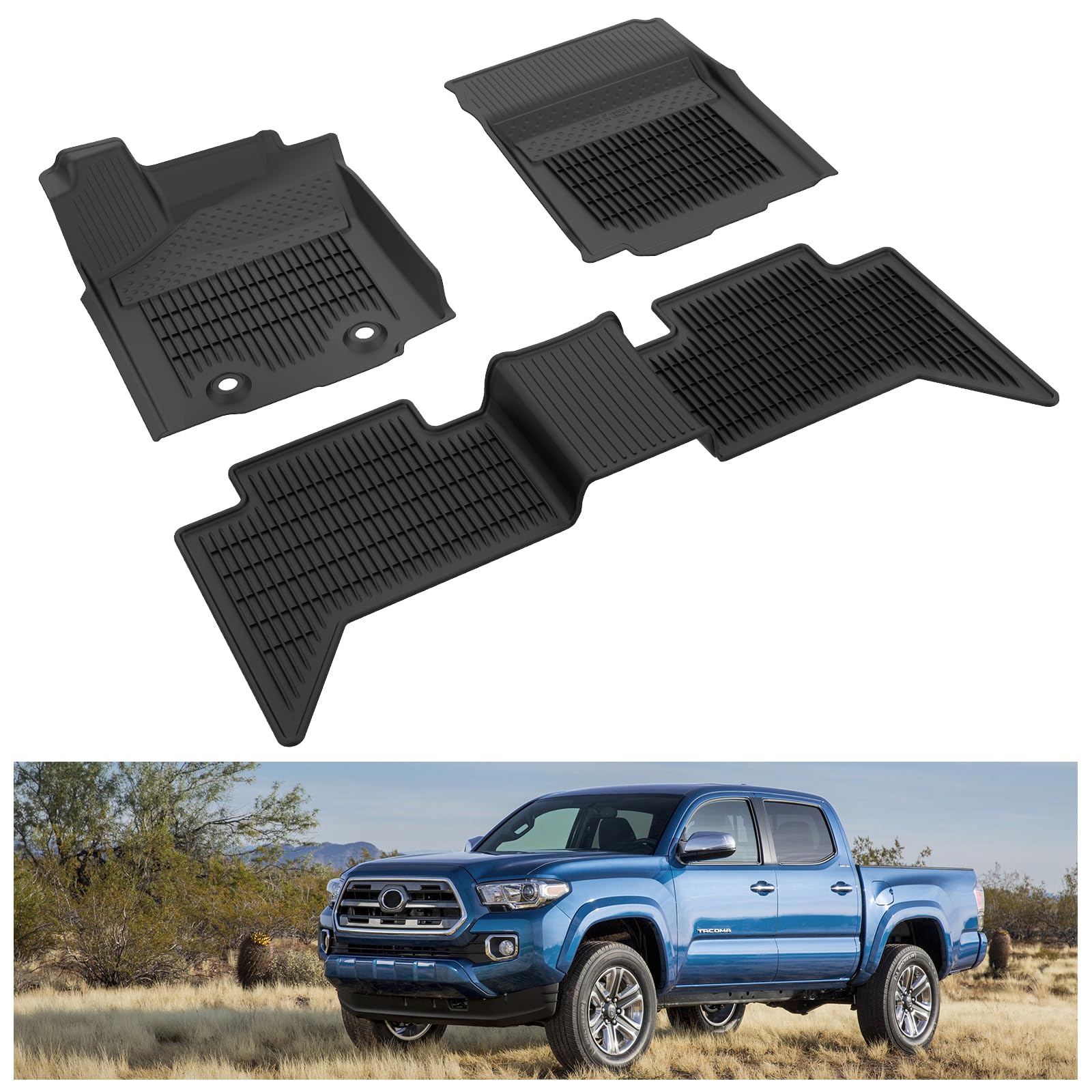 Kiwi Master Floor Mats For 2016 2017 Toyota Tacoma Double Cab Crew Cab All Weather Mat Liners Front Rear 2 Row Seat Tpe Slush Li