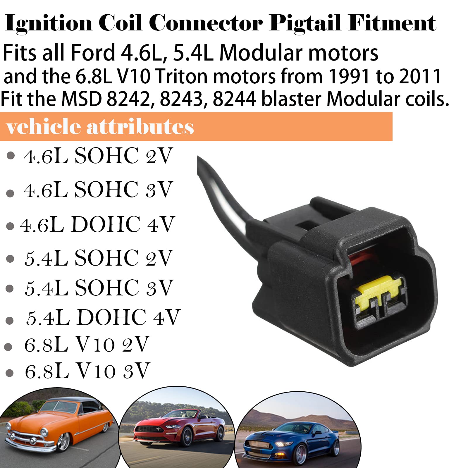 8 Pack Ford Ignition Coil Connector Plug Harness Compatible With Ford Ignition Coil Harness Ford 4.6L 5.4L 6.8L Mustang Cobra Sv