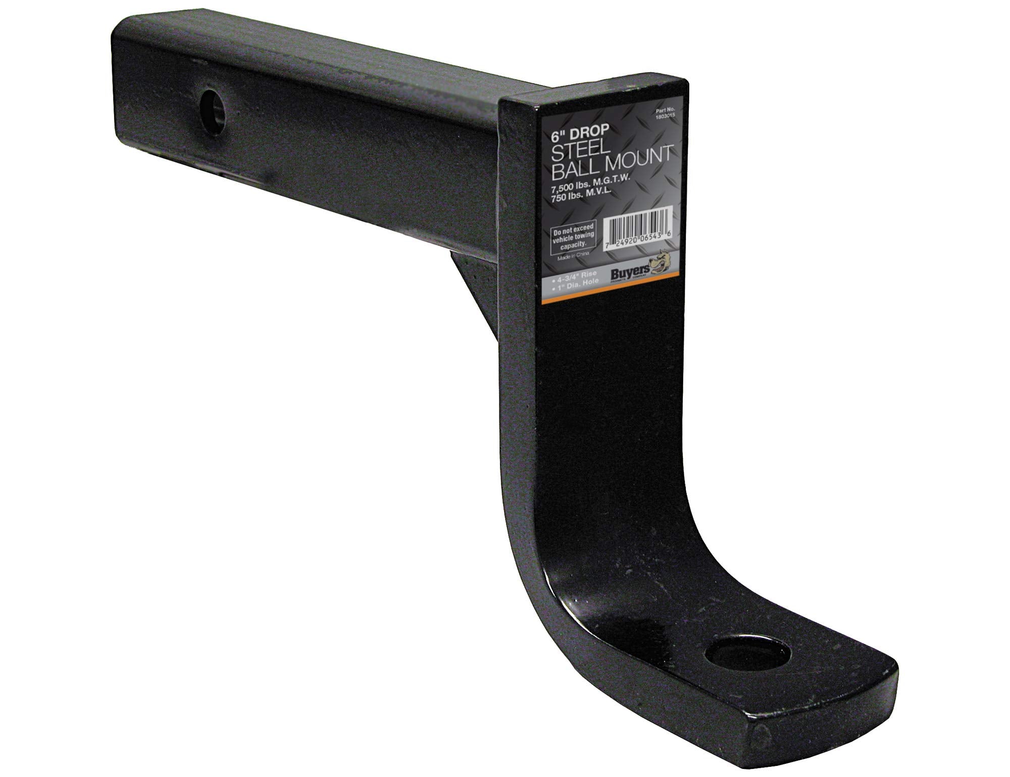 Buyers Products 1803015 Trailer Hitch Ball Mount, Fits 2-Inch Receiver, 6-Inch Drop, 4-3/4 Inch Rise, 10-Inch Long, 7,500 MGTW, 