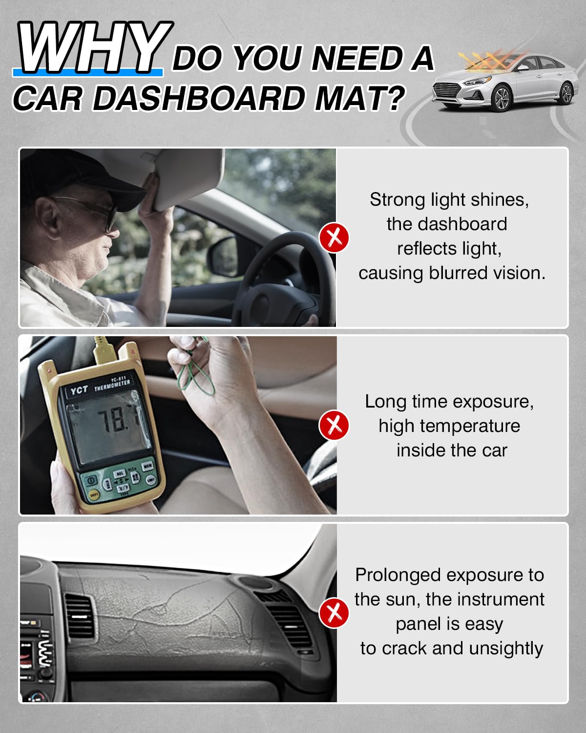 Cartist Custom Fit For Dash Cover For Hyundai Sonata 2015 2016 2017 2018 2019 Dashboard Cover Mat Non-Slip Pad Carpet Sunshield