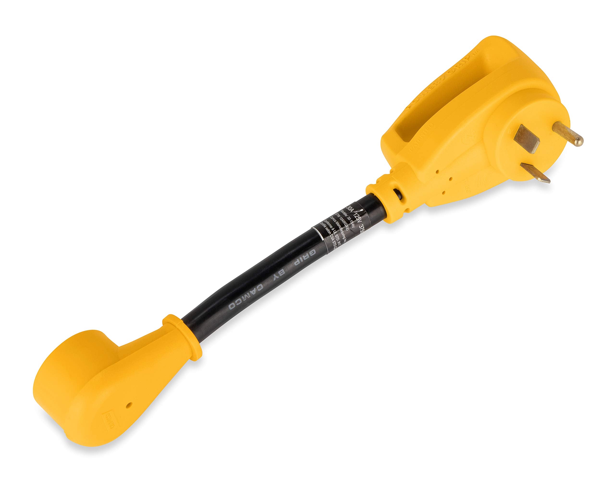 Camco 12 PowerGrip Dogbone Electrical Adapter with Handle | 30 amp Male to 15 amp Female (55155)