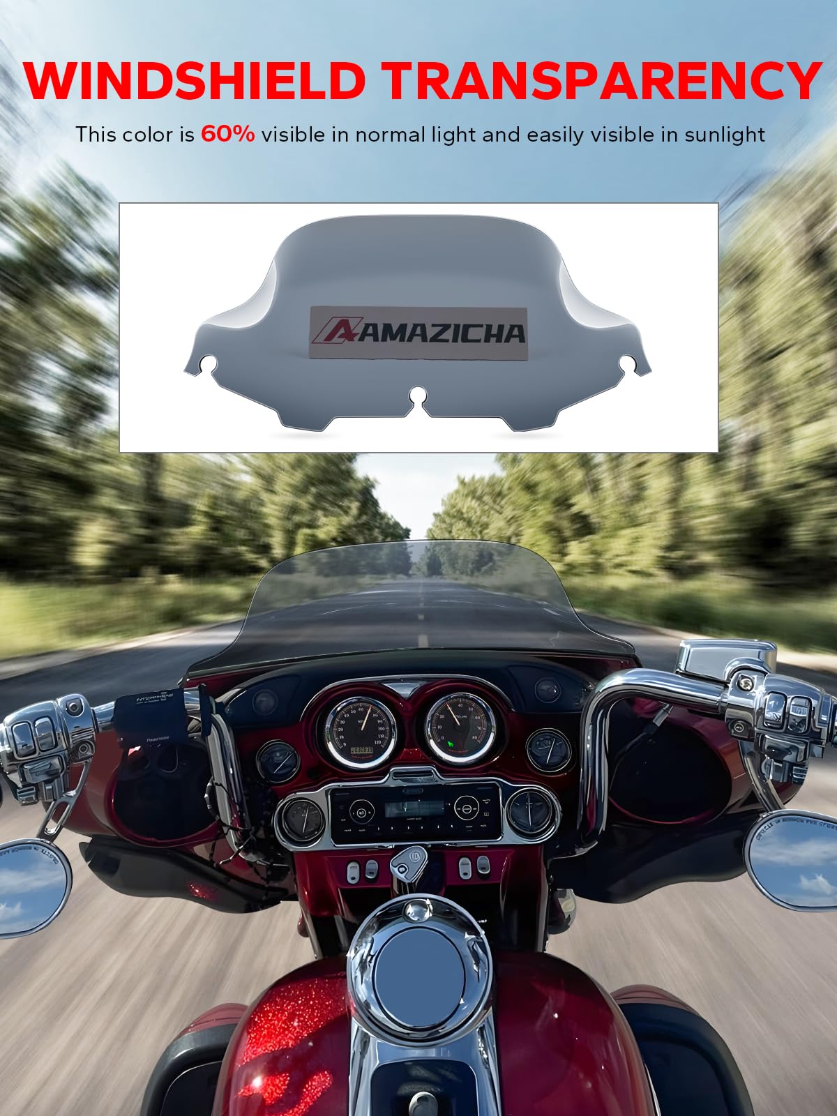 Amazicha 8 Smoke Wave Windshield Windscreen Compatible For 1996-2013 Harley Davidson Touring Street Glide/Electra Glide/Tri Glide Flht Flhx Flhtcu Flhtc Flhtk (Tint)