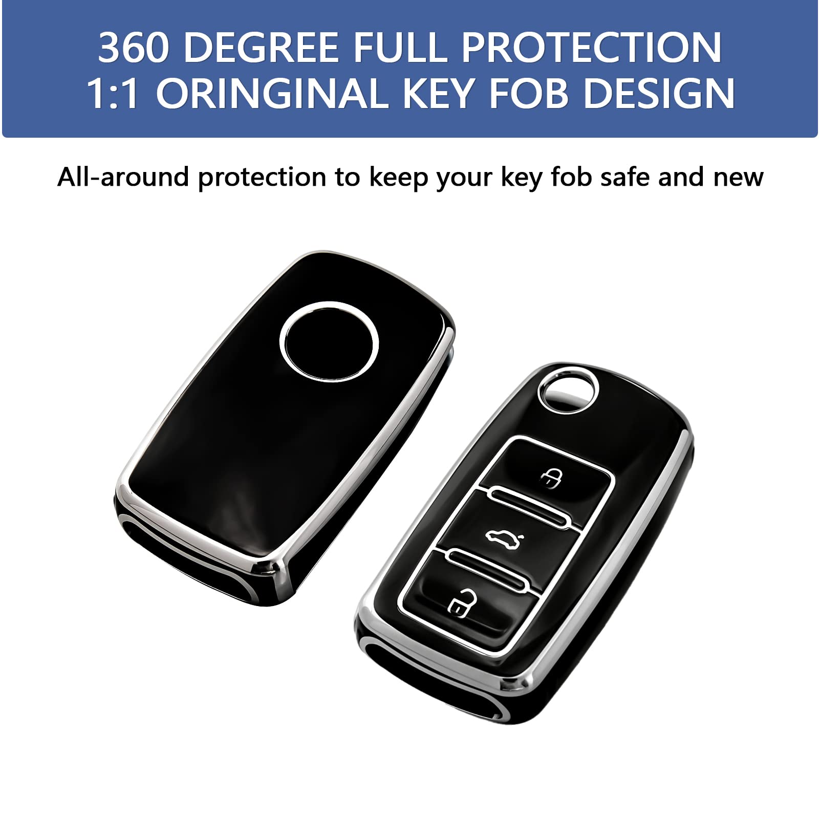 OFFCURVE for Volkswagen Key Fob Cover, Soft TPU Full Protector Key Fob Case for VW Jetta Golf Polo Passat MK8 Tiguan Beetle Car