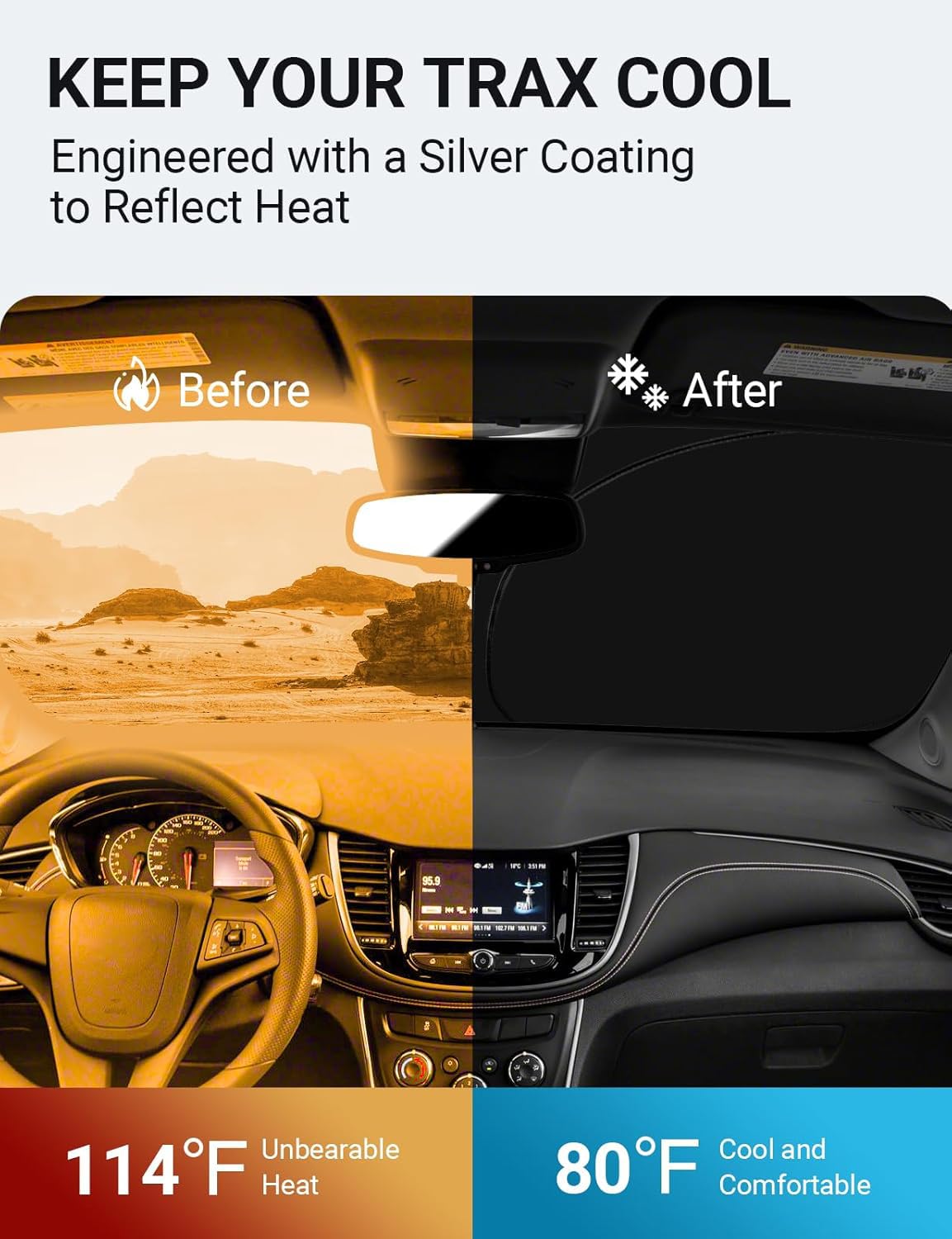 Proadsy Front Windshield Sun Shade Foldable Sunshade Protector Custom Fit 2013-2024 2025 Chevrolet/Chevy Trax Ls, Lt, Ltz, Premier, Suv Accessories 2025 Upgrade