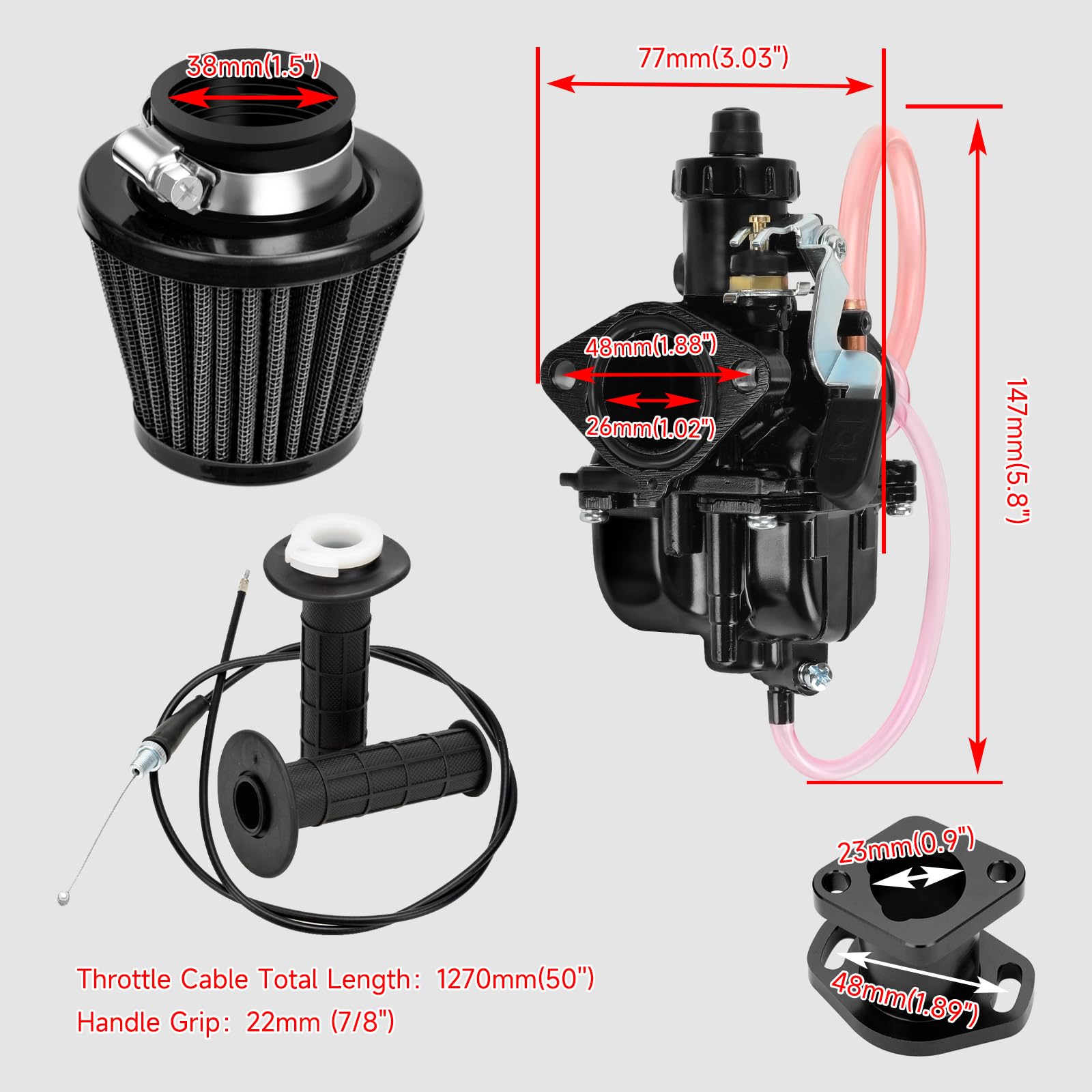 FVRITO VM22 Carburetor and Throttle Kit for Predator 212cc 196cc Coleman Mini Bike CT200U CT200U-EX BT200X Axis M200 KT196 Go Ka
