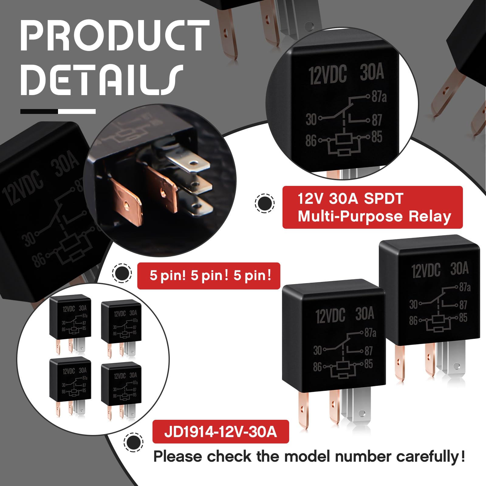Tallew 5 Pin 12V Relay 12V 30A Relay Multi Purpose Automotive Relay Black Starter Relay Car Heavy Duty Relay For Car Motor Autom