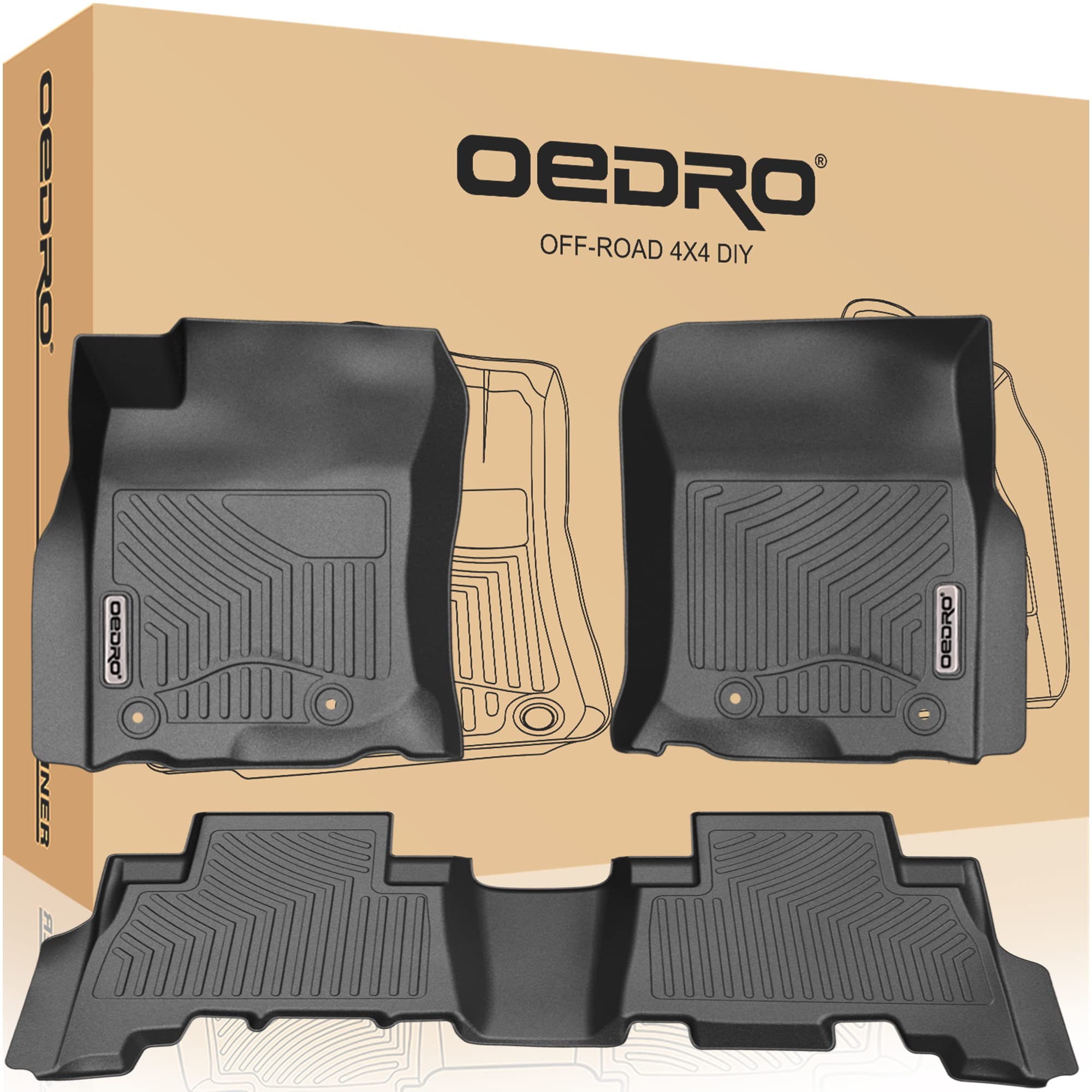 Oedro Floor Mats Compatible For 2013-2023 Toyota 4Runner / 2014-2022 Lexus Gx460, Unique Black Tpe All-Weather Guard Includes 1S