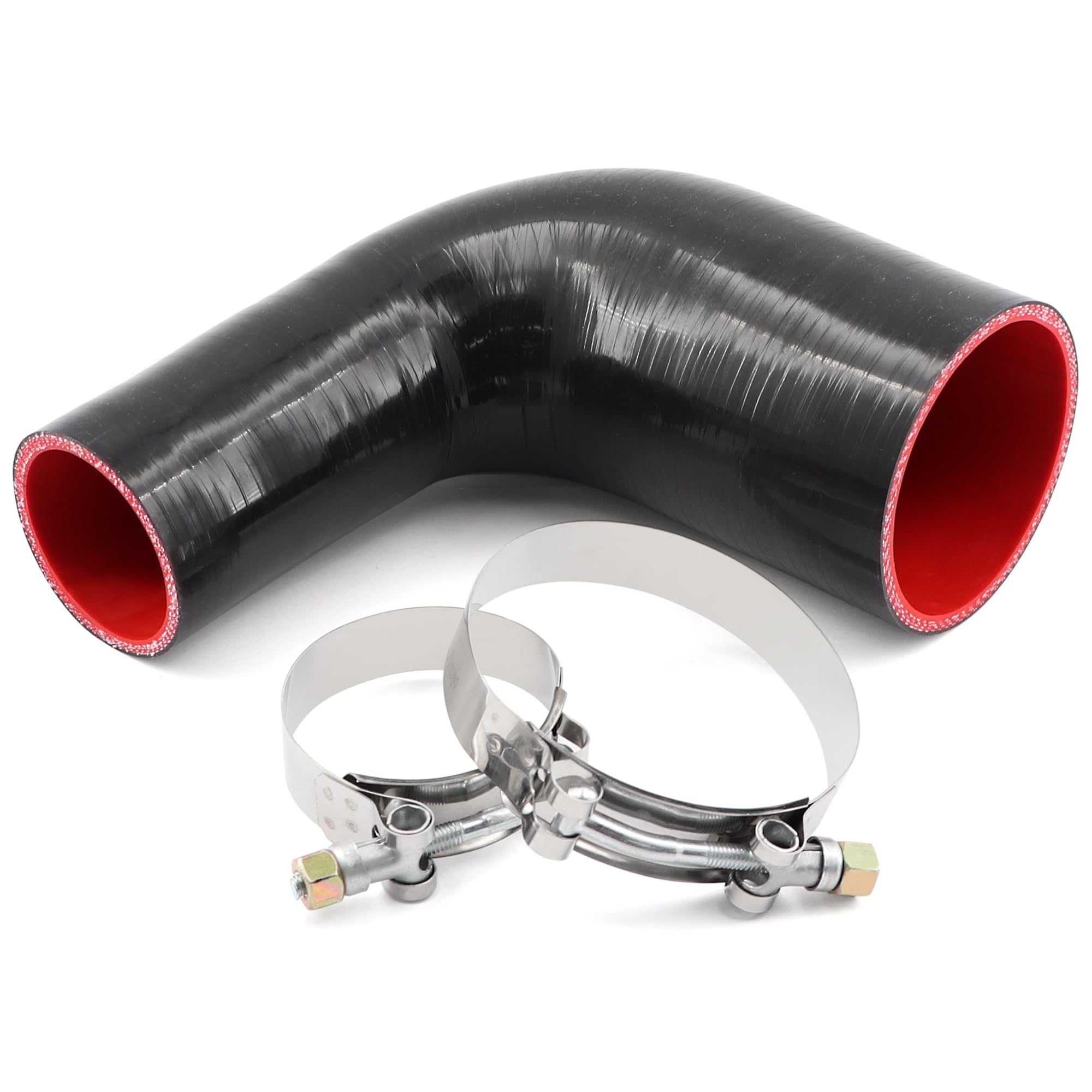 TuoLauthon ID 2 '' to 3 '' 90 Degree Elbow Coupler Reducer Silicone Hose with 2 T-Bolt Clamps for Turbo/Intercooler/Intake Pipin