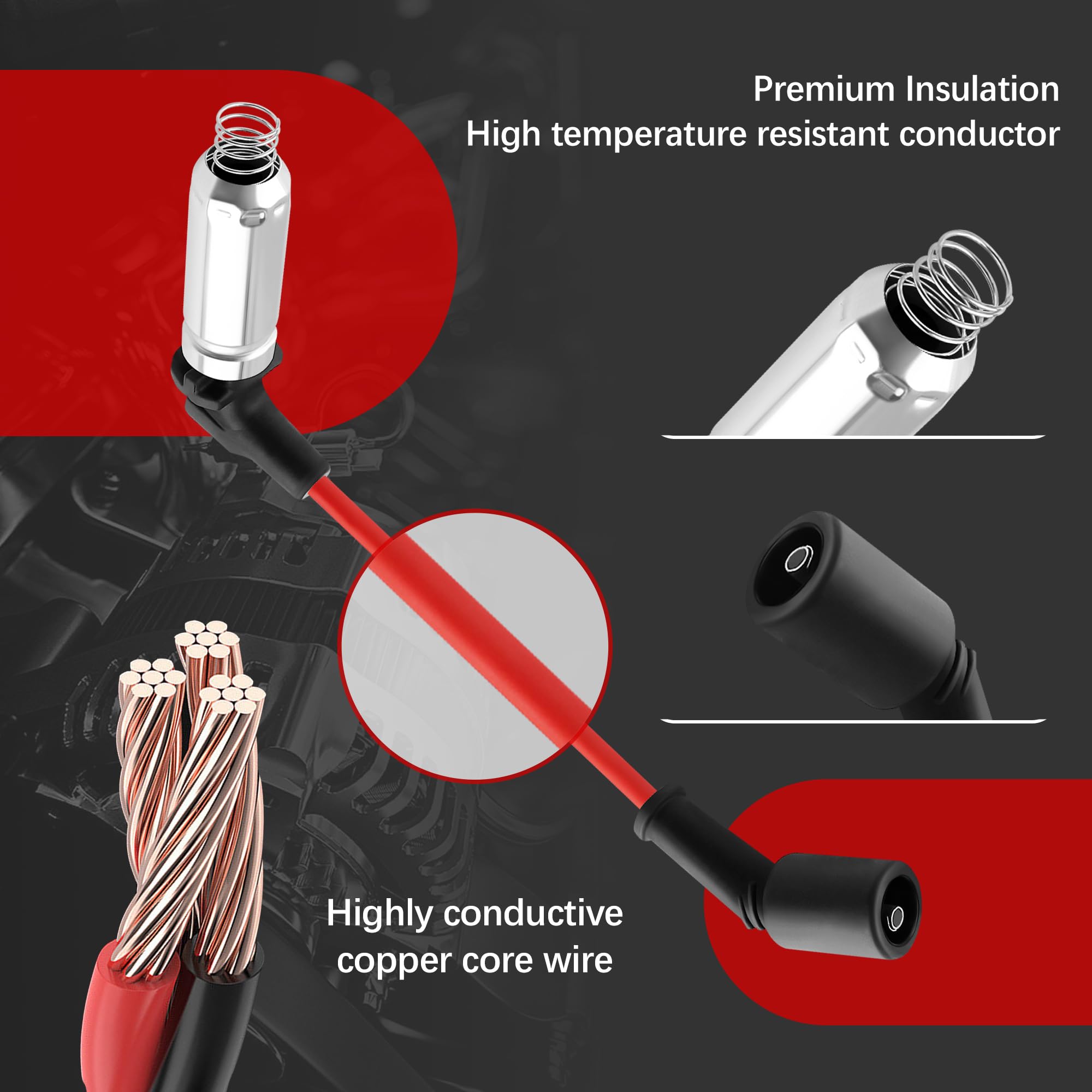 IHOTDER 8PCS Spark Plug Wires Set Compatible with GMC Hummer Chevrolet Cadillac,Spark Plugs and Wires Replacement OEM#M8-48322,4