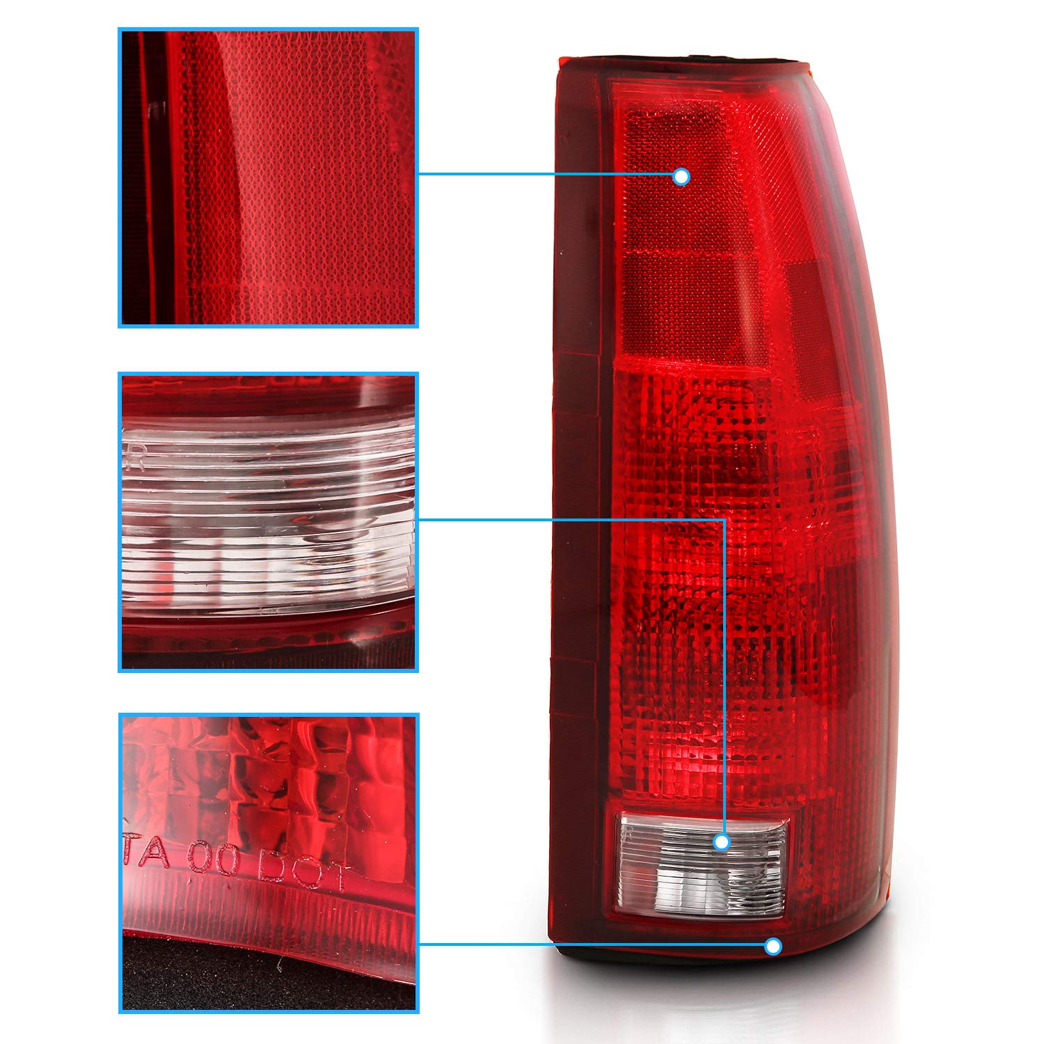 Amerilite 1988-1999 Fullsize C/K Silverado Tahoe Sierra Suburban Oe Rear Brake Lamp Replacement Halogen Pickup Truck Tail Lights