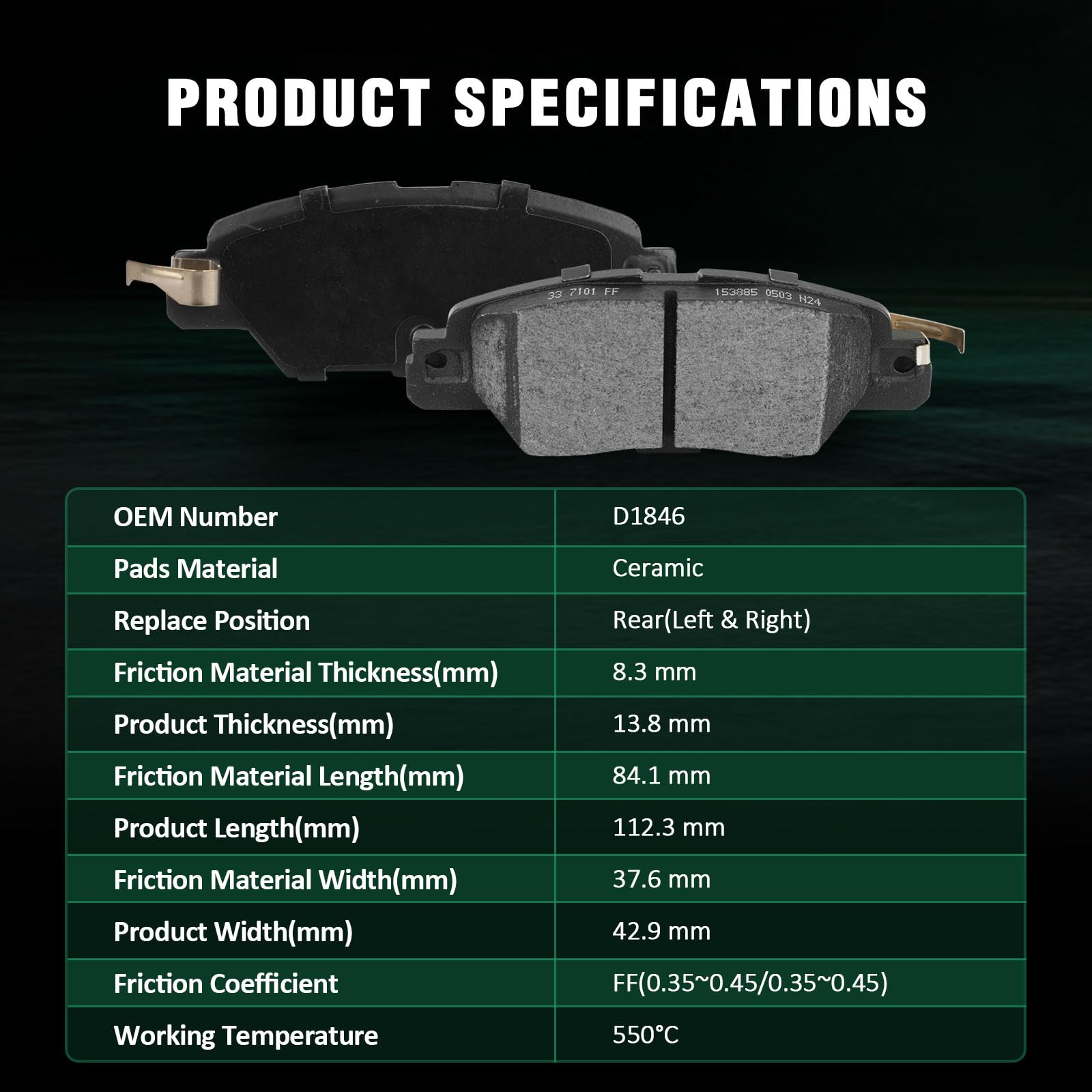 Automuto 8Pcs Front & Rear Ceramic Disc Brake Pads Set D1623 D1846 For Mazda Cx-5 2016-2021