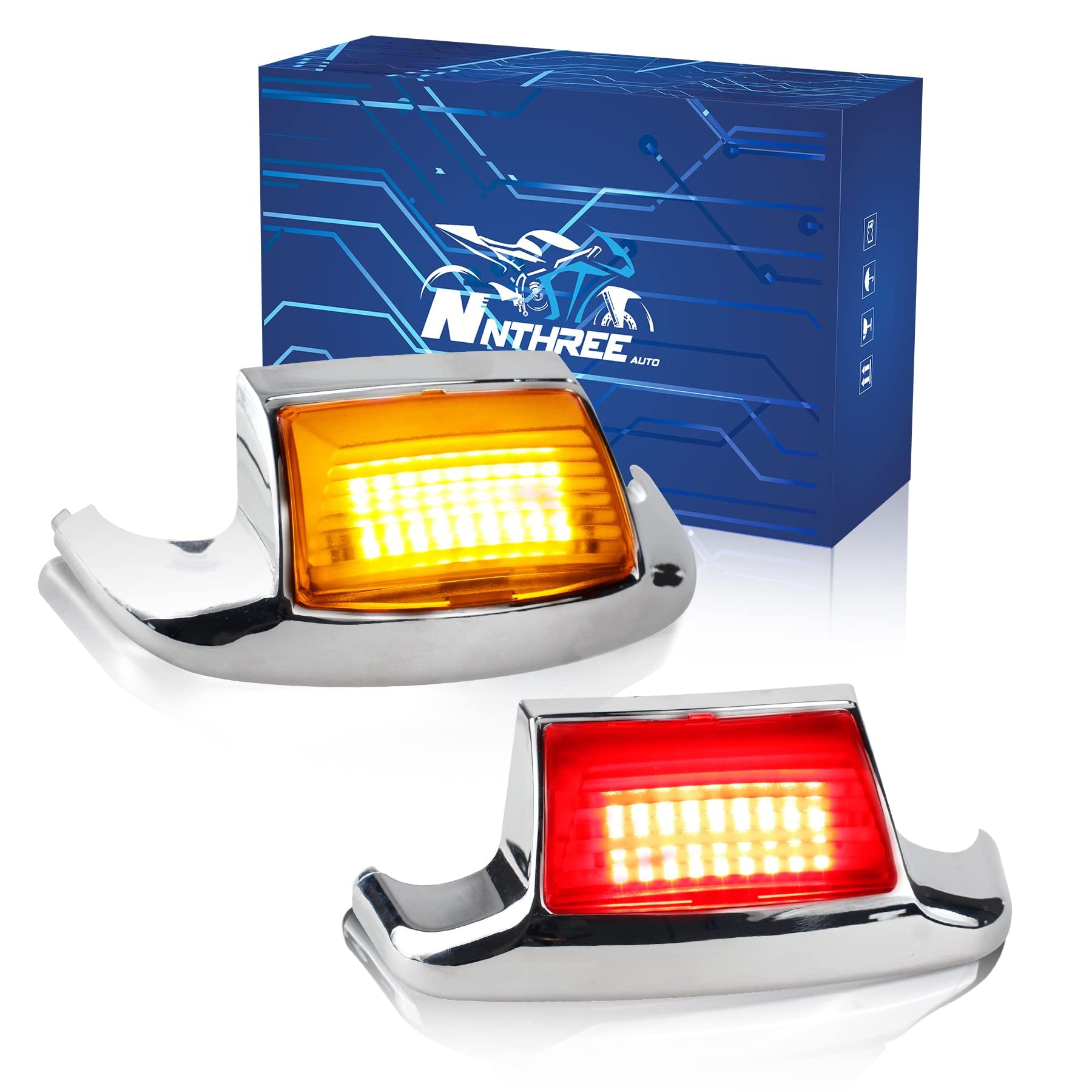 NTHREEAUTO 2PCS Front Rear Fender Light LED Fender Tip Tail Light Compatible with Harley Road King Electra Glide Ultra Classic H