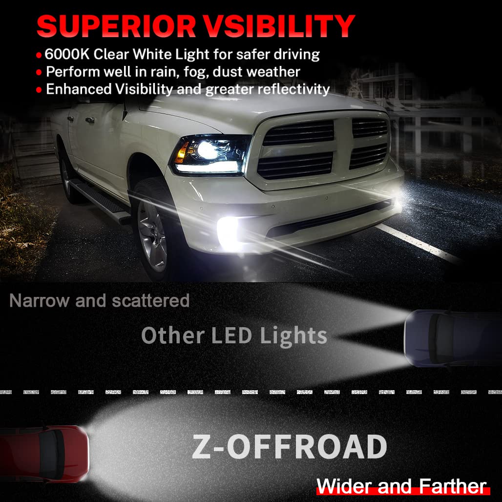 Z-Offroad New Version Led Fog Lights Compatible With Dodge Ram 1500 2013 2014 2015 2016 2017 2018 Bumper Driving Fog Lamps Replacement - 1 Pair Black