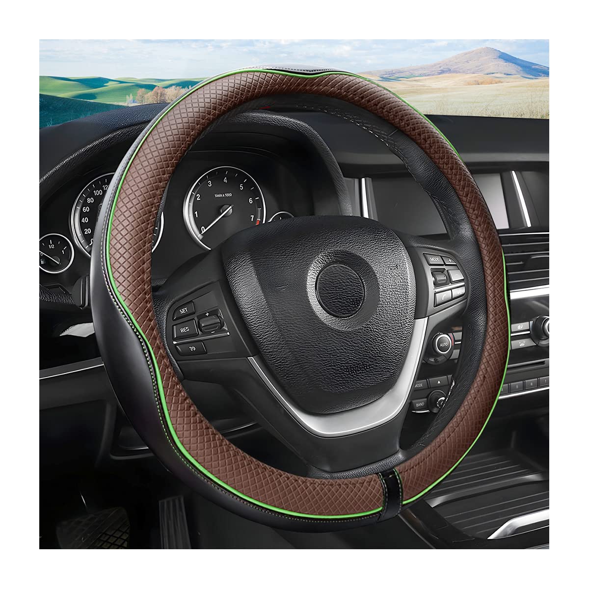 Leather Steering Wheel Cover, Soft Breathable Anti-Slip Protector For Car, Truck, Suv - Universal Fit 15 Inch For Women And Men