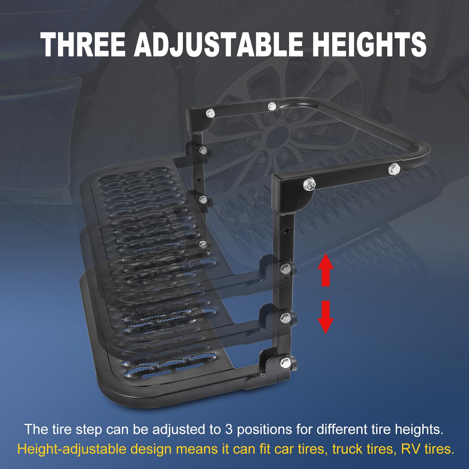 Dicmic Folding Heavy Duty Tire Step For Truck, Suv And Rv Adjustable Tire Mounted Step Fit Most Tire From 10.2    To 14.4   , Ra