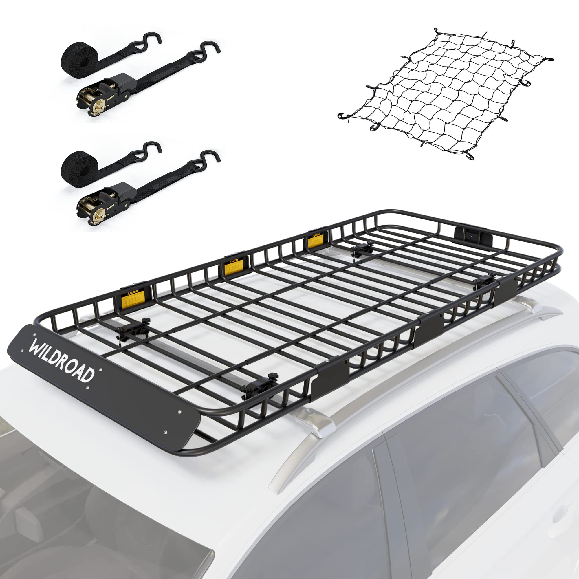 Wildroad Car Roof Cargo Carrier Combo Of Upgraded 84''X 39''X 4'' Roof Rack Cargo Basket, Super Duty Bungee Cargo Net. Universal