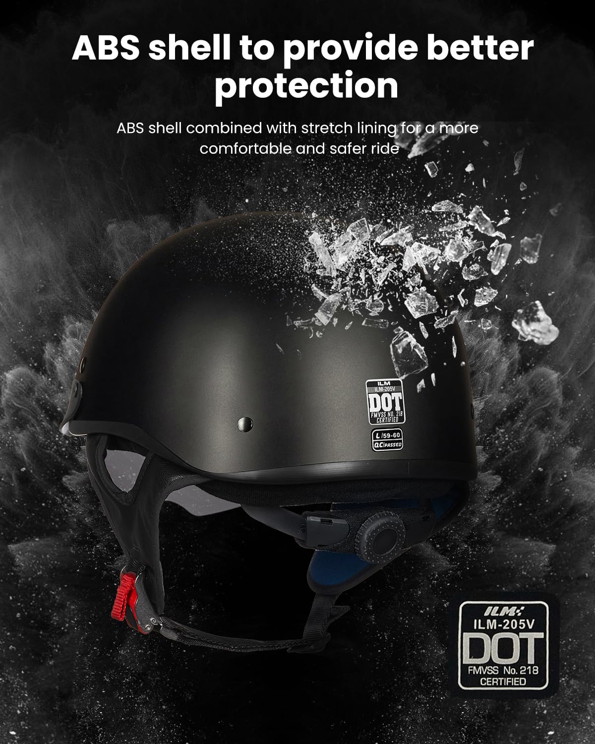 Ilm Half Helmet Motorcycle Open Face Sun Visor Quick Release Buckle Dot Approved Cycling Motocross Suits Men Women Model-205V (L