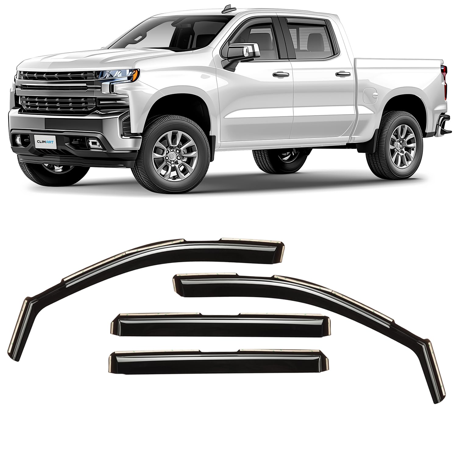 Clim Art In-Channel Incredibly Durable Rain Guards For Chevrolet (Chevy) Silverado/Gmc Sierra 1500 2019-2025 Crew Cab, Original