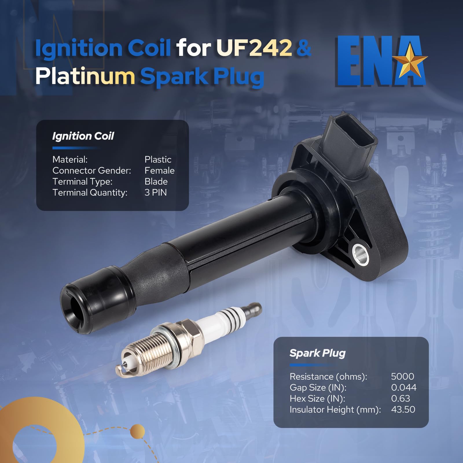 Ena Ignition Coil Uf242 & Spark Plug 4503 Compatible With Honda Accord 3.0L 2000-2002 Odyssey 1999-2010 3.5L Acura Cl 2001-2003