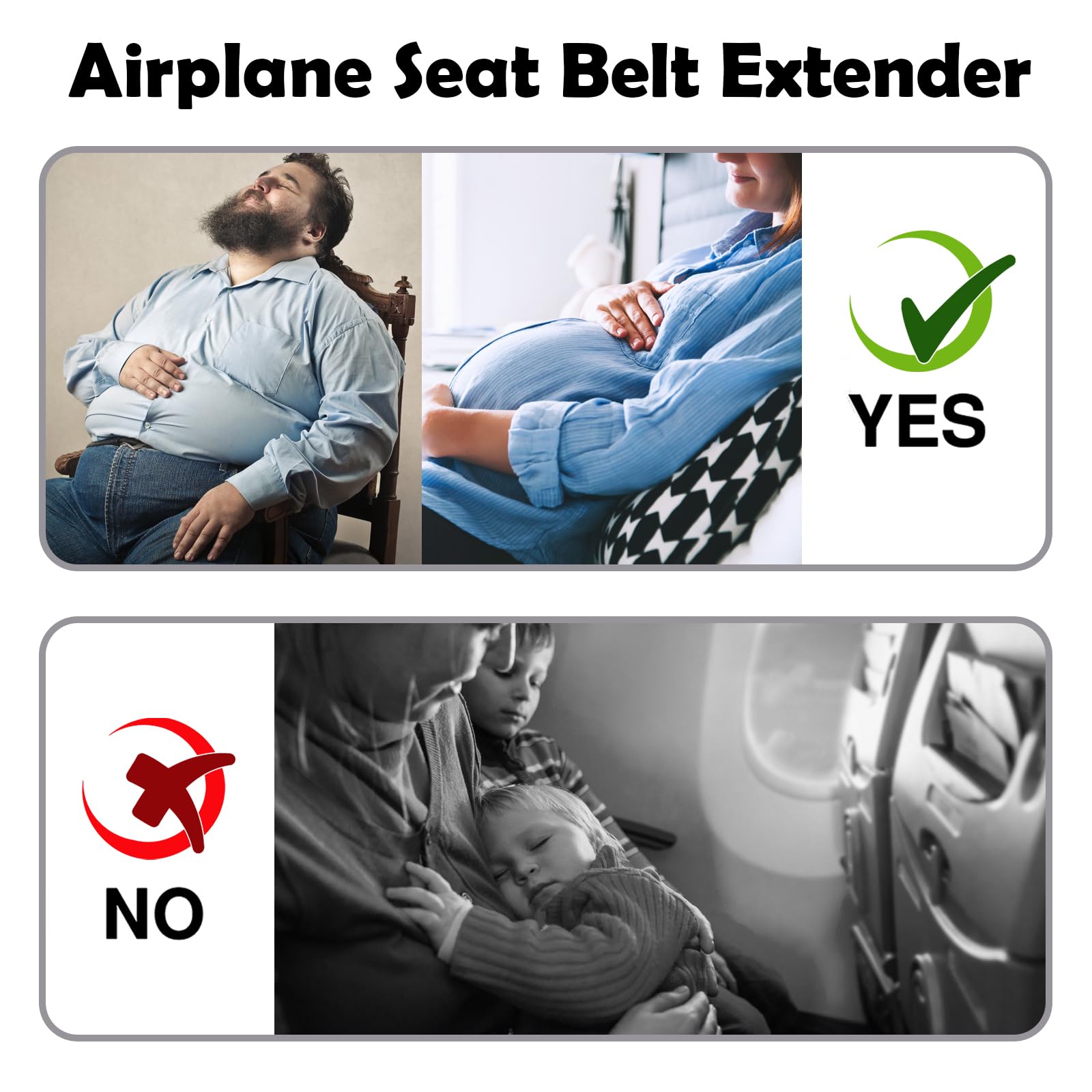 Coolrunner 2 in 1 Airplane Seat Belt Extender - Adjustable 7-32" - Fits All Airlines - Black - Includes Free Carrying Case