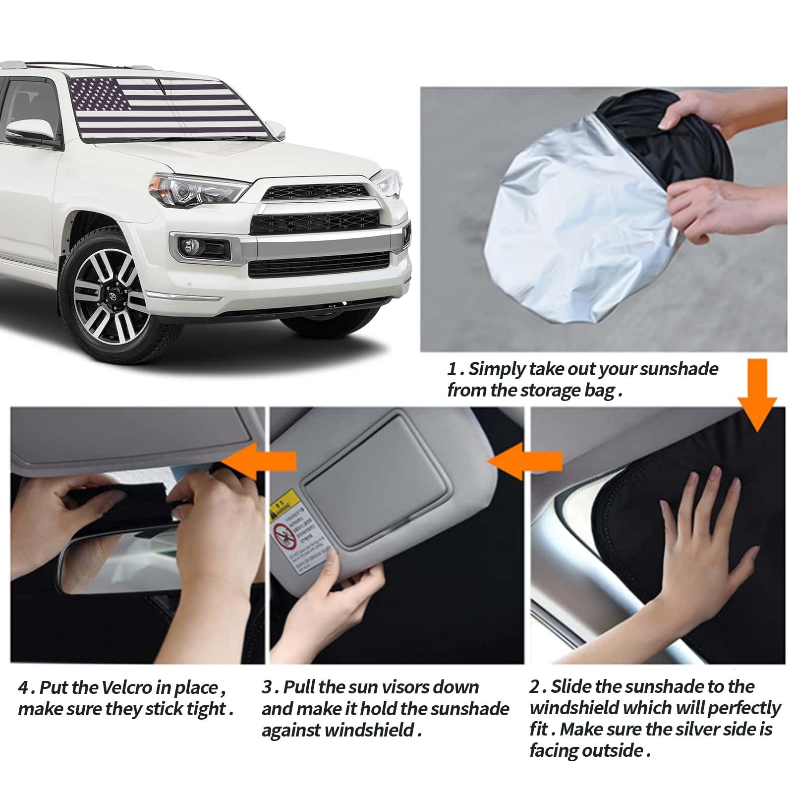 Moricere Upgrade Windshield Sun Shade With Usa Flag For Toyota 4Runner 2017-2023, Foldable Windshield Sun Visor Blocks Uv Rays