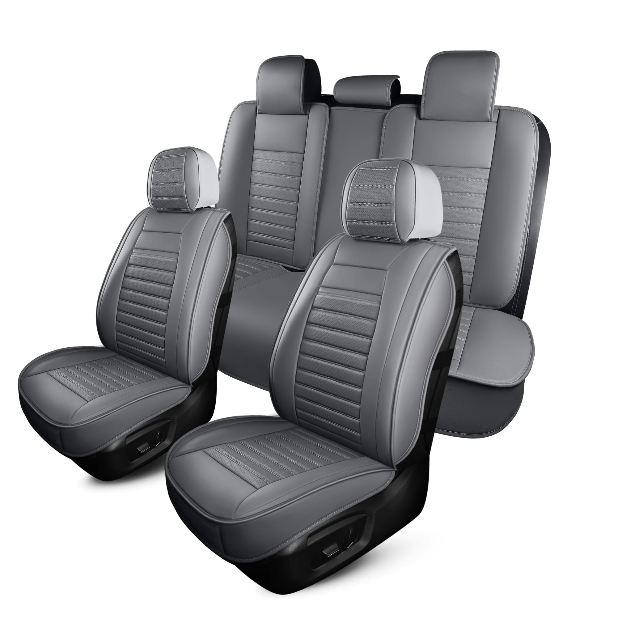 Hchengkikz Leather Car Seat Covers,Waterproof Horizontal Stripes Front And Rear Car Seat Cover,Breathable Automotive Seat Covers