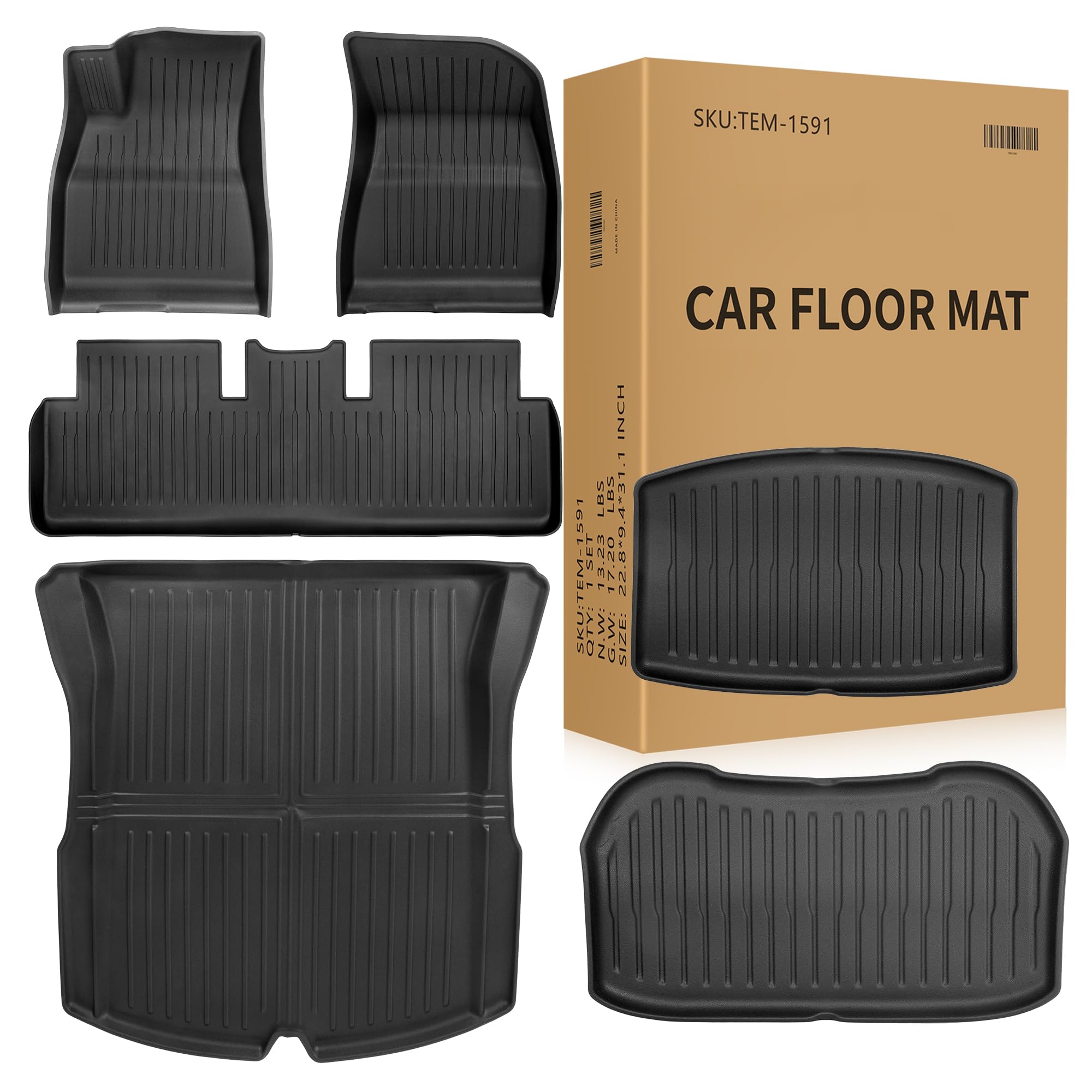 Weize Floor Mats Fit For Tesla Model 3 Highland 2025 2024, Tpe All Weather Cargo Liner Floor Mats And Cargo Trunk Mats Accessori