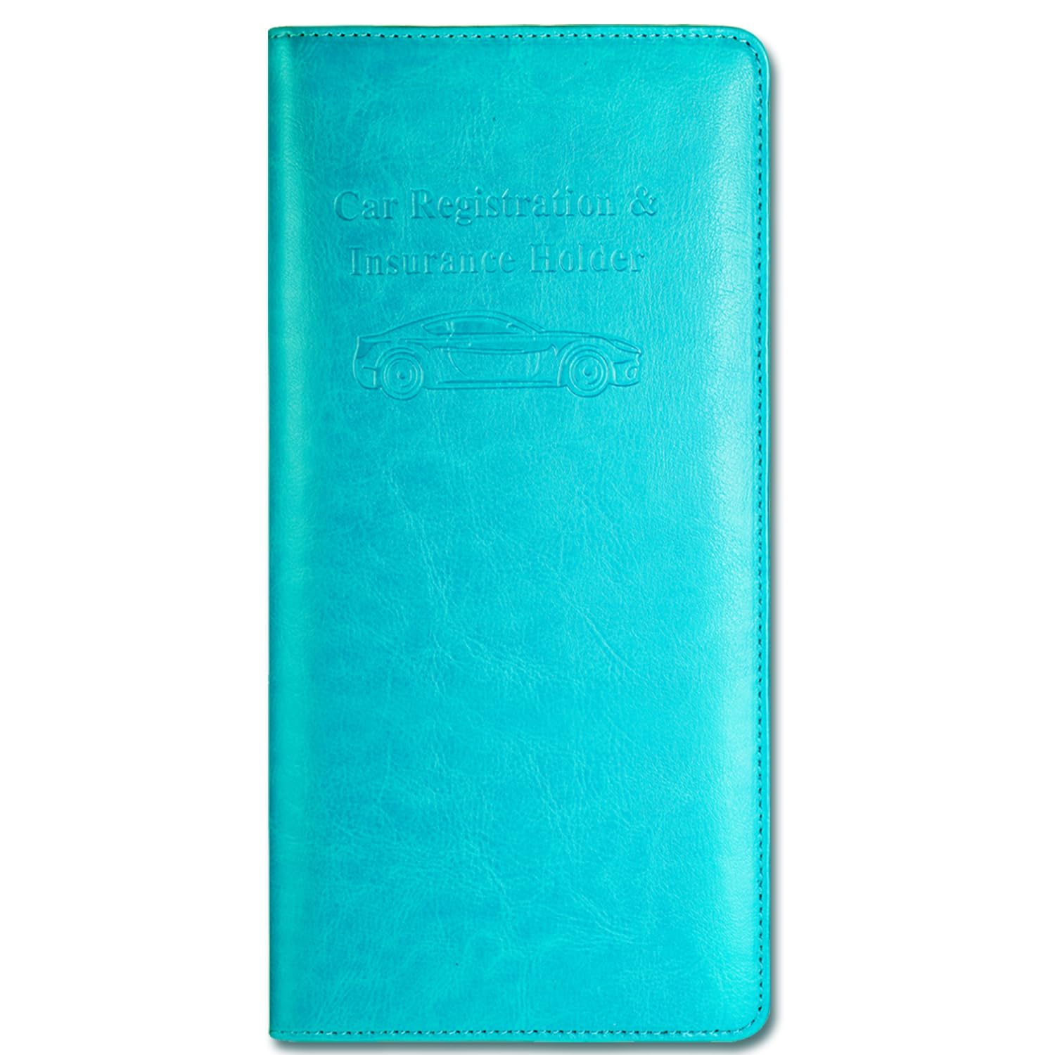 Leather Auto Registration & Insurance Card Holder - Vehicle Glove Box Organizer For Driver'S License, Car Document Holder - Blue