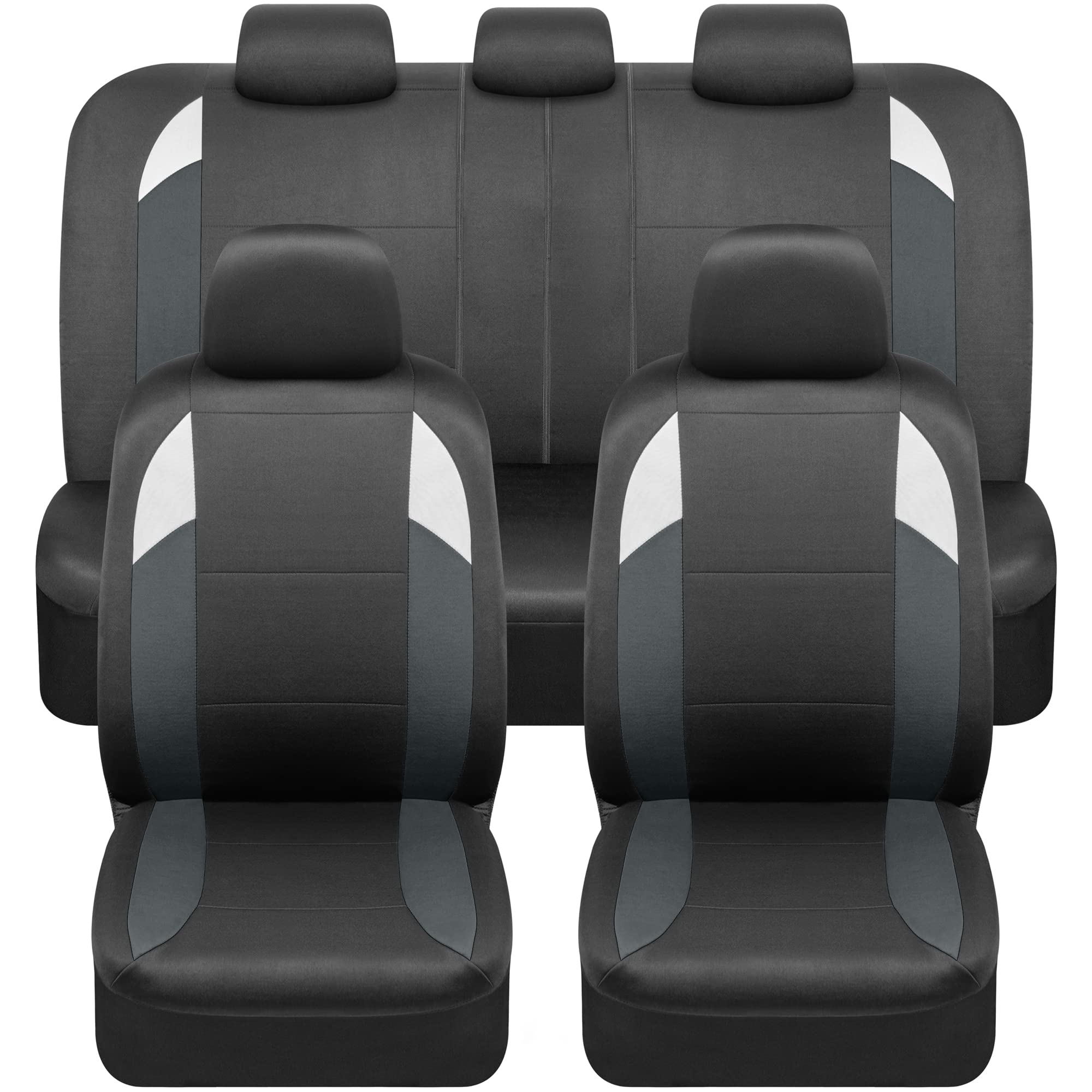 BDK carXS Monaco Seat Covers for Cars Full Set, Gray Tri-Tone Front with Split Rear Bench Back Seat Cover, Automotive Seat Cover