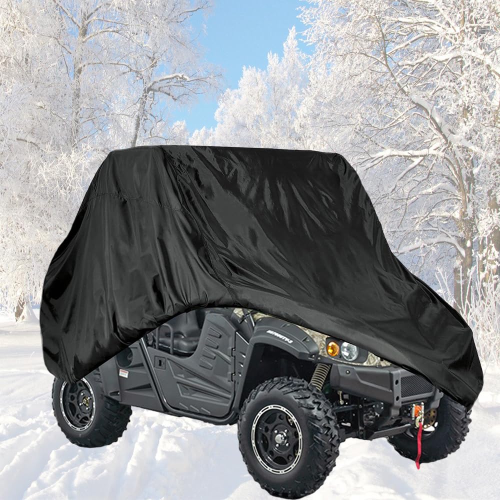 Chikia 420D Heavy Duty 2-3 Seater Utv Cover For Hisun Axis Massimo 400 450 500 550 700 750 Tboss,Coleman,Cfmoto,Yamaha Bms Ranch Pony Stallion 500 600 Waterproof Windproof Dustproof With Storage Bag