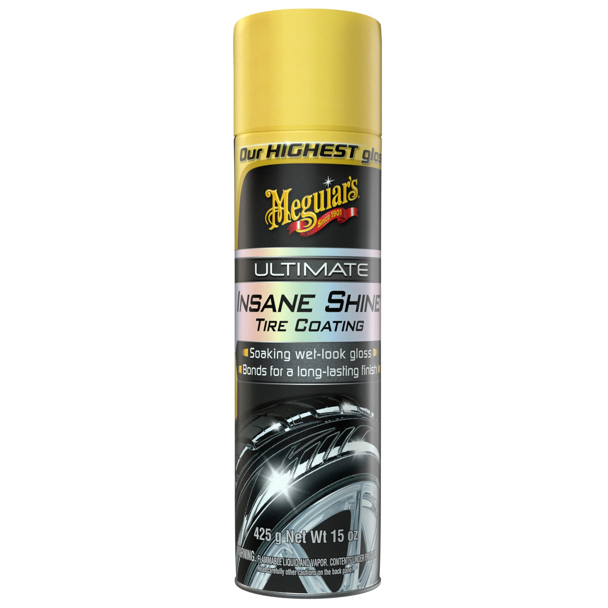 Meguiar's Ultimate Insane Shine Tire Coating - Premium Tire Dressing that Delivers a Lasting High Gloss Wet Look that's Easy to 