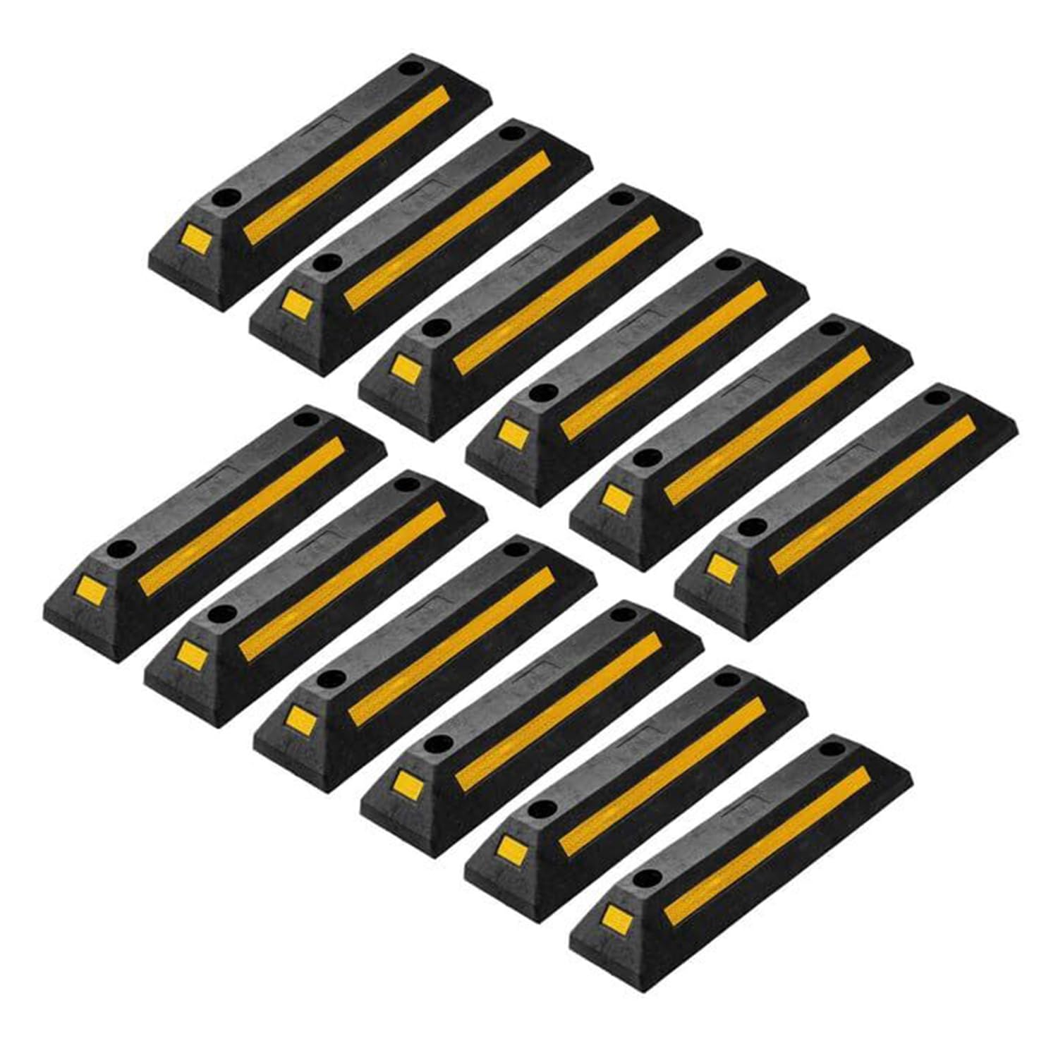 Zonetech Heavy Duty Rubber Parking Guide - 12 Pcs Premium Quality Durable Car Garage Wheel Stopper Professional Grade Parking With Reflective Yellow Tape Curb