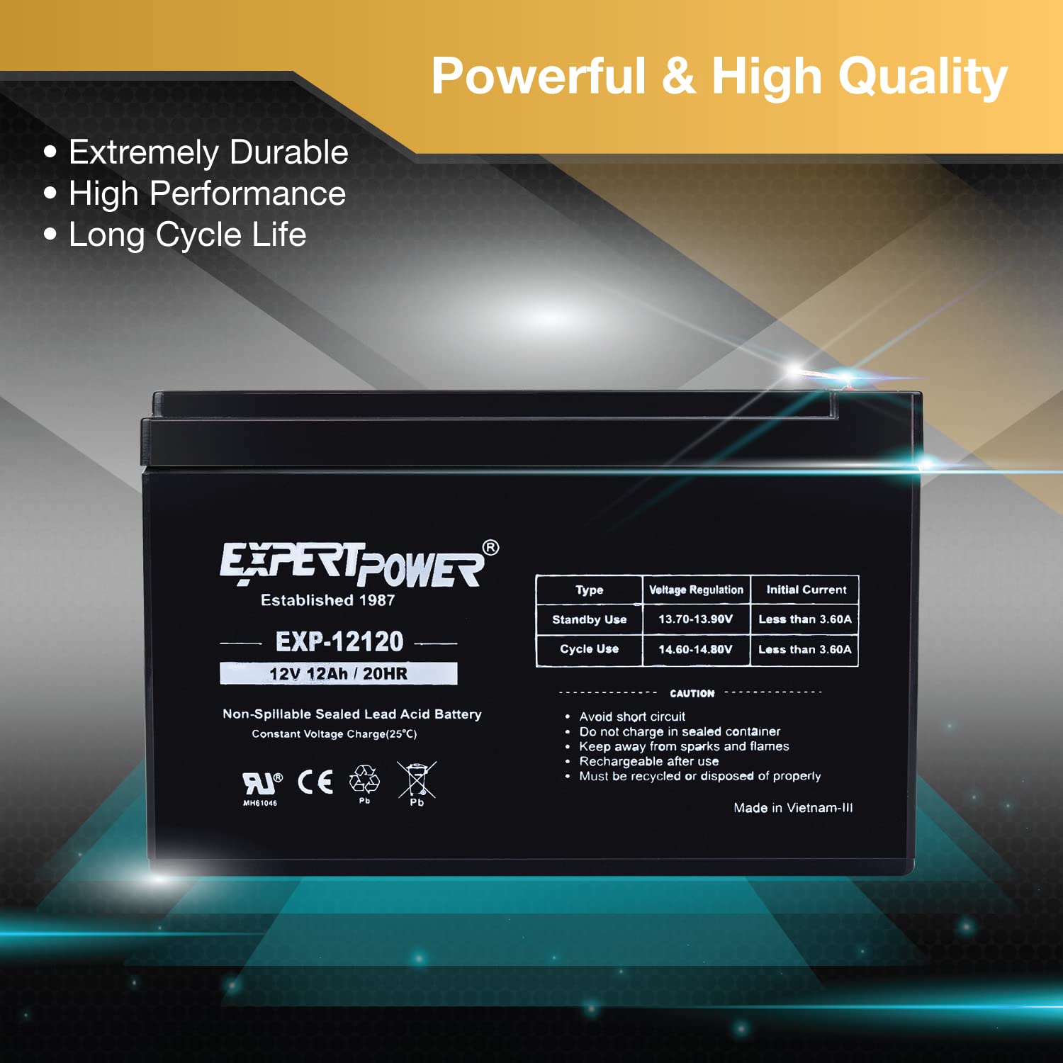 Expertpower 2 Pack 12 Volt 12 Ah Rechargeable Battery || Exp12120,Black