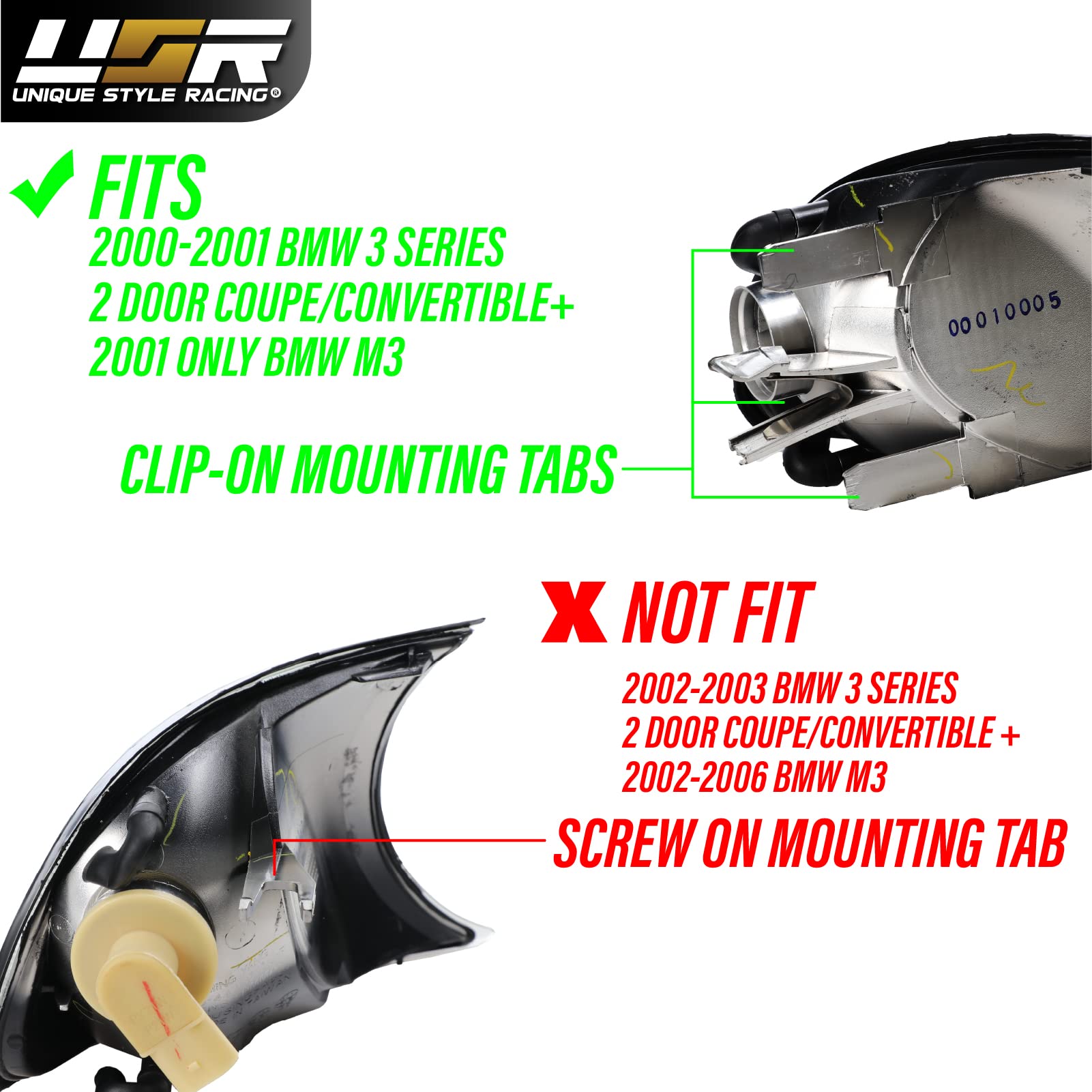 Depo 00-01 E46 2D Cornering Lights - Oe Euro Smoke Clip-On Corner Turn Signal Lamps (Left + Right) Compatible With 2000-2001 Bmw