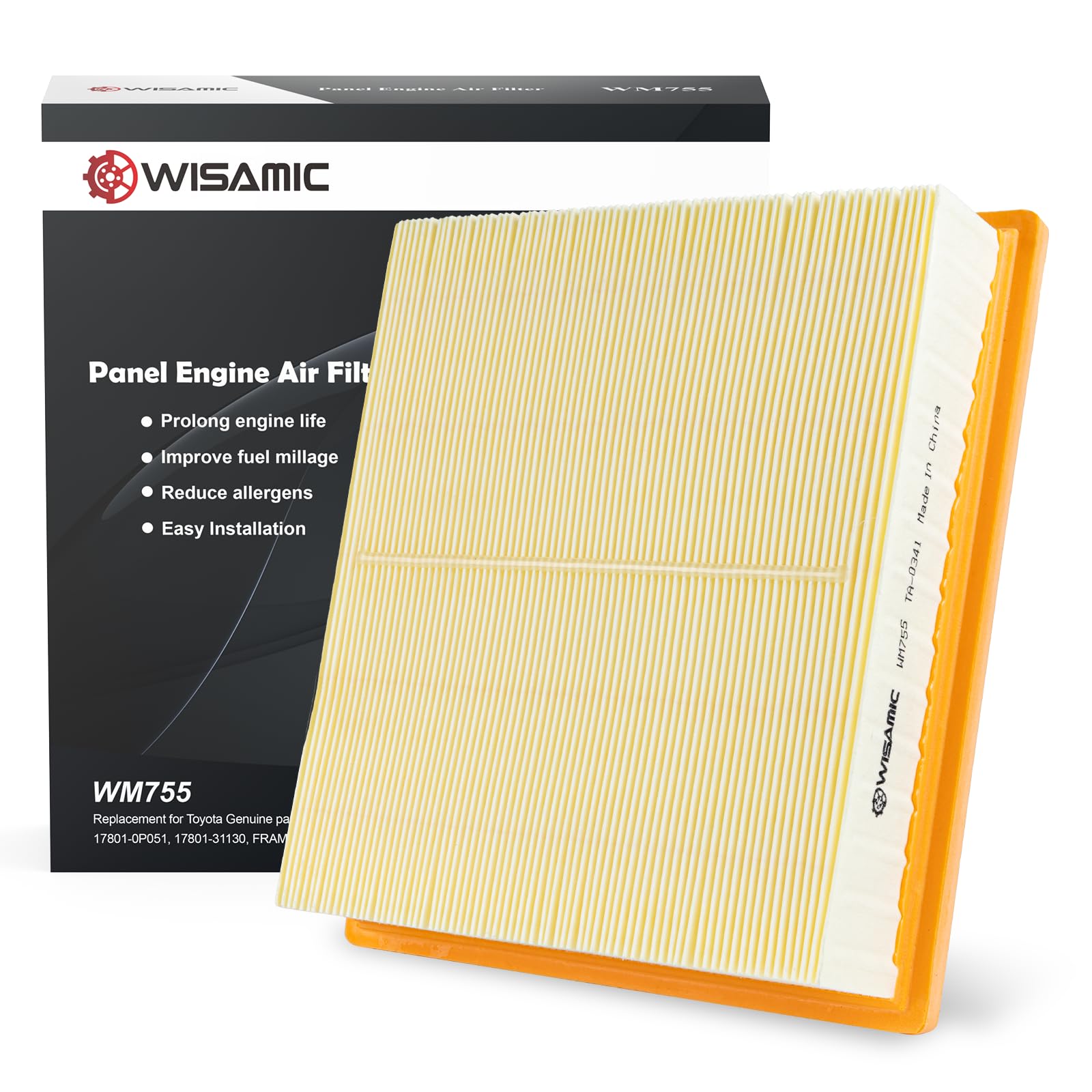 Wisamic Engine Air Filter Ca10755 Replace For Some Lexus, Toyota, Jeep (Non-Diesel), Dodge And Camry Models, Provides Up To 12 Months Or 12,000 Miles Filter Protection