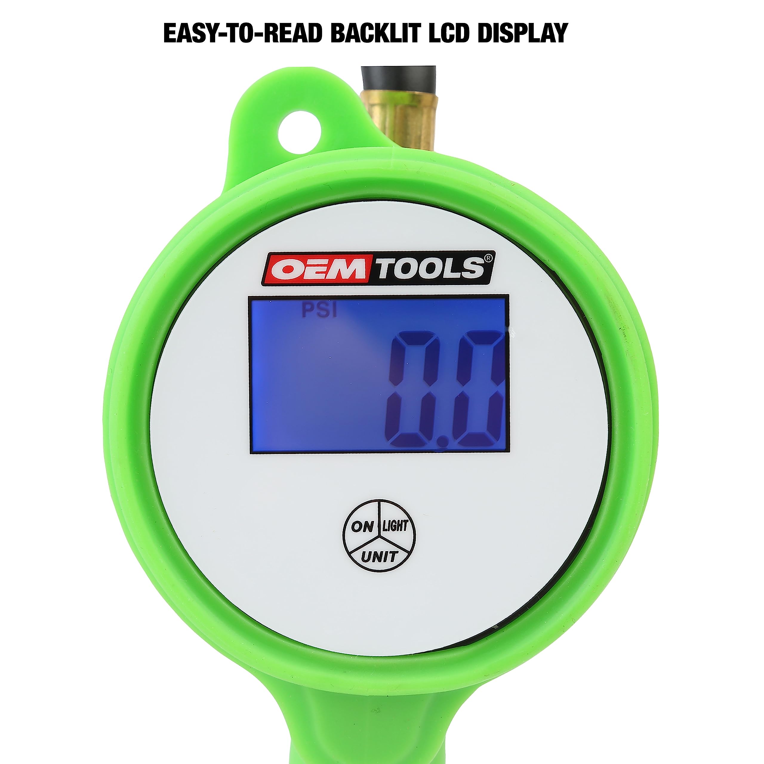 OEMTOOLS 24412 Digital Tire Inflator with Tire Pressure Gauge, Digital LCD Display, 0 to 175 PSI Air Pressure Gauge for Tires with 21” Hose and Clip-On Air Chuck
