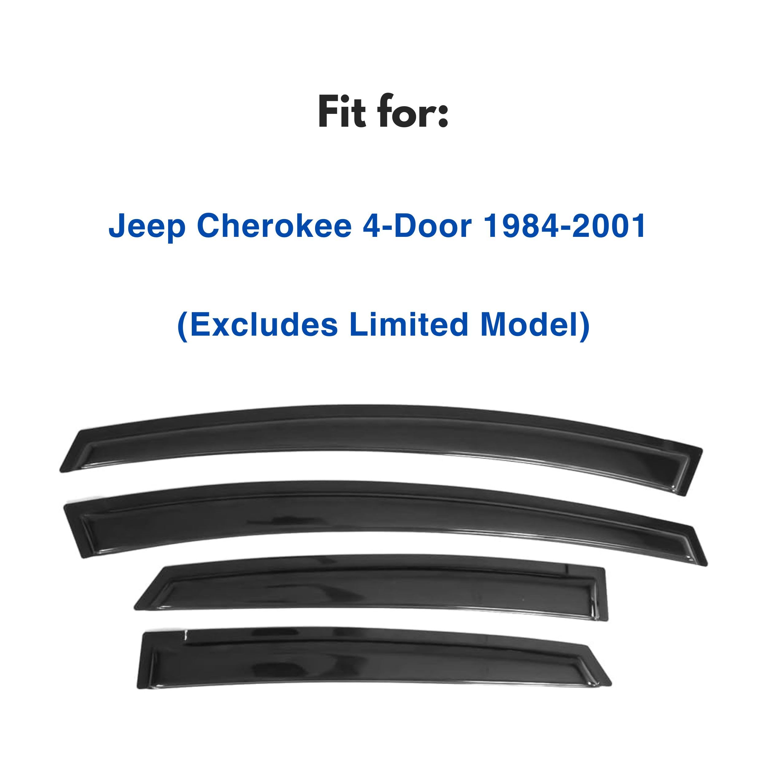 Ig Window Visor For Jeep Cherokee 4-Door 1984-2001 (Excludes Limited Model), Rain Guard Tape-On Extra Durable Sun Wind Side Vent